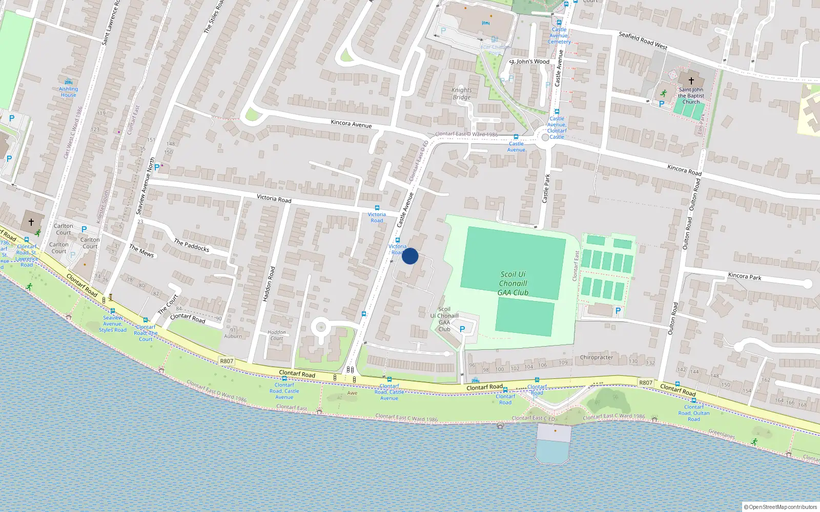 Overhead map showing the location of 6 St Davids Court, Castle Avenue, Dublin 3