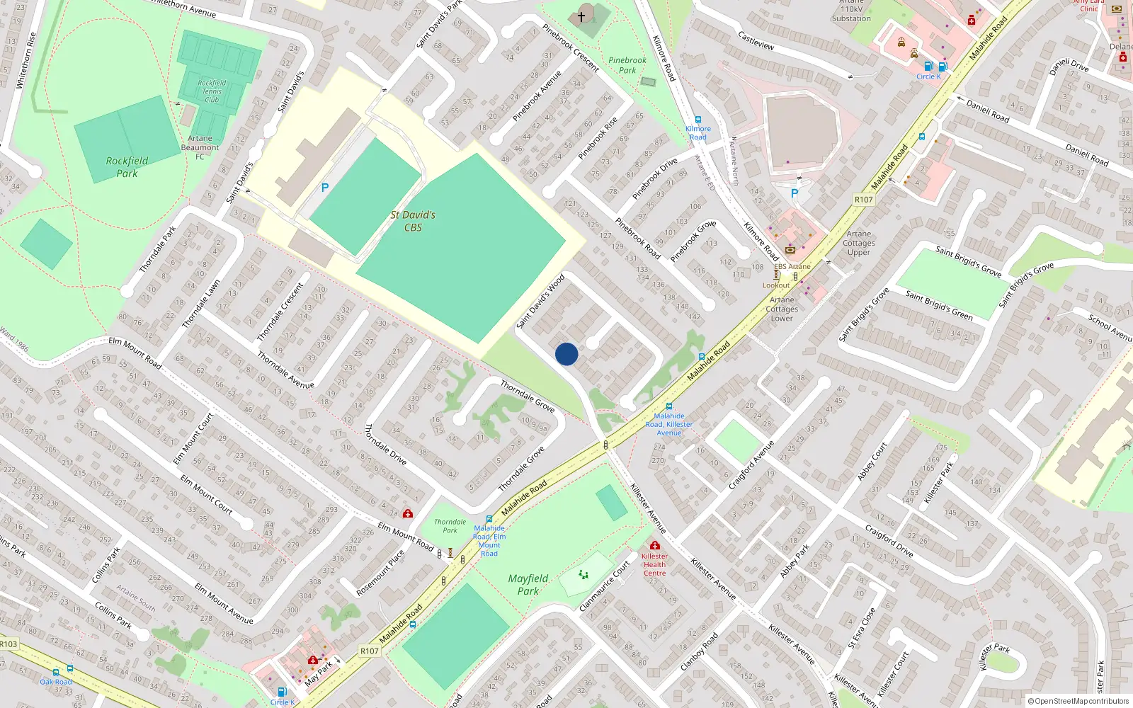 Overhead map showing the location of 6 St Davids Wood, Artane, Dublin 5