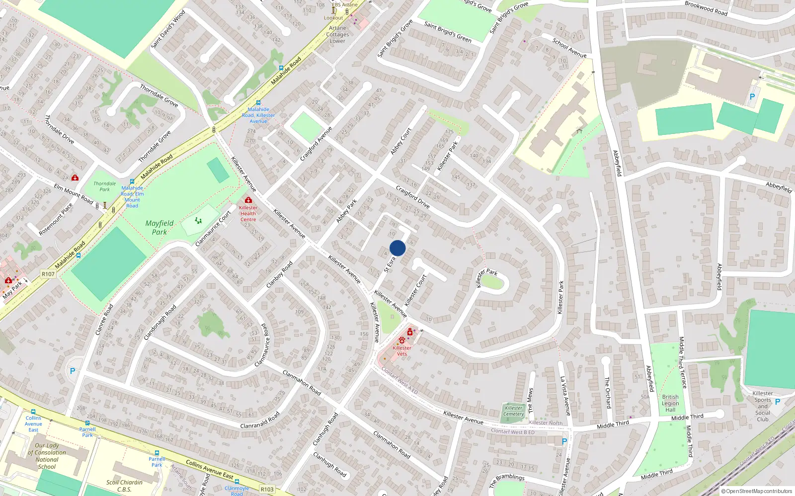 Overhead map showing the location of 6 St. Esra Close, Killester Avenue, Killester