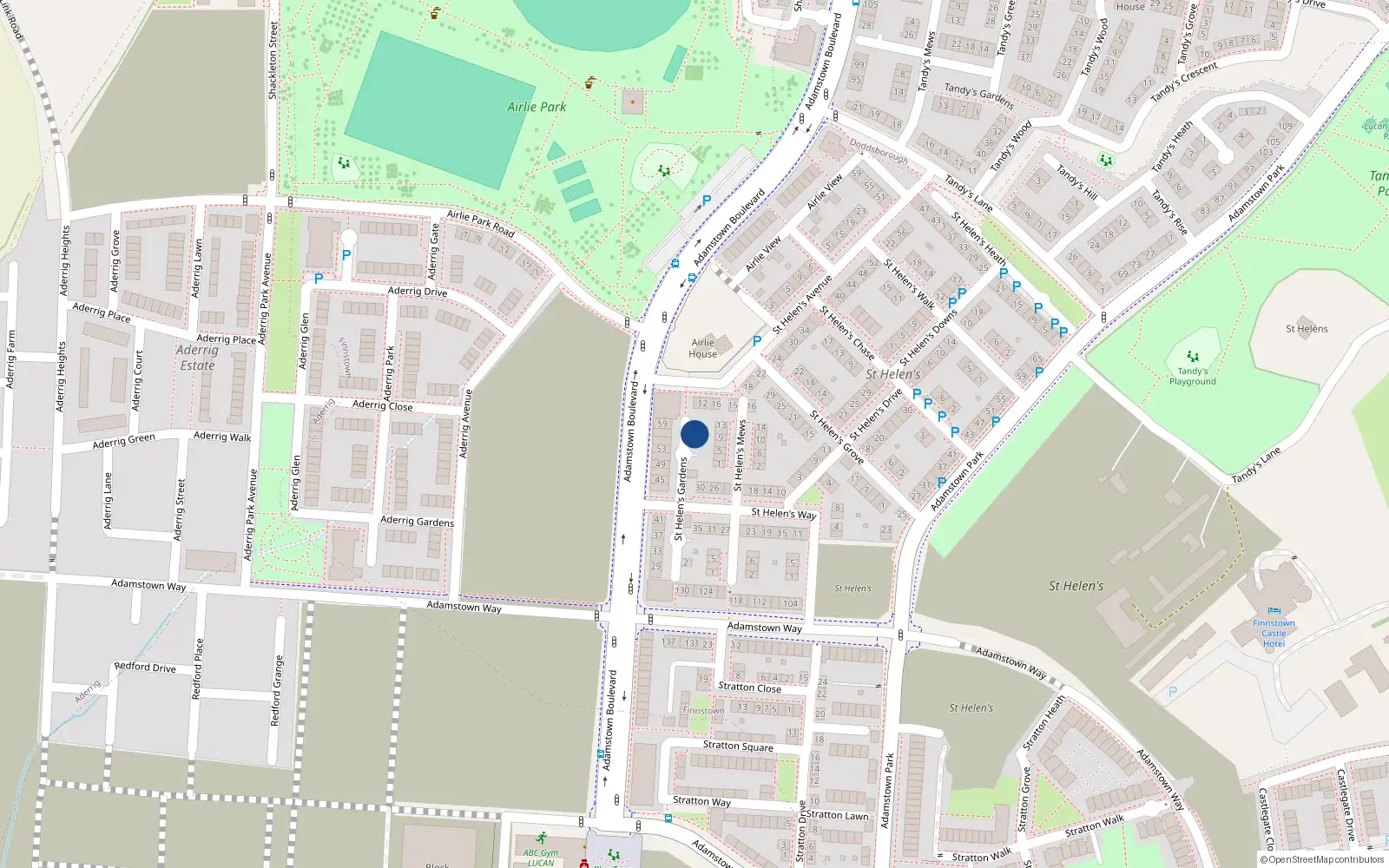 Overhead map showing the location of 6 Saint Helens Garden, Finnstown