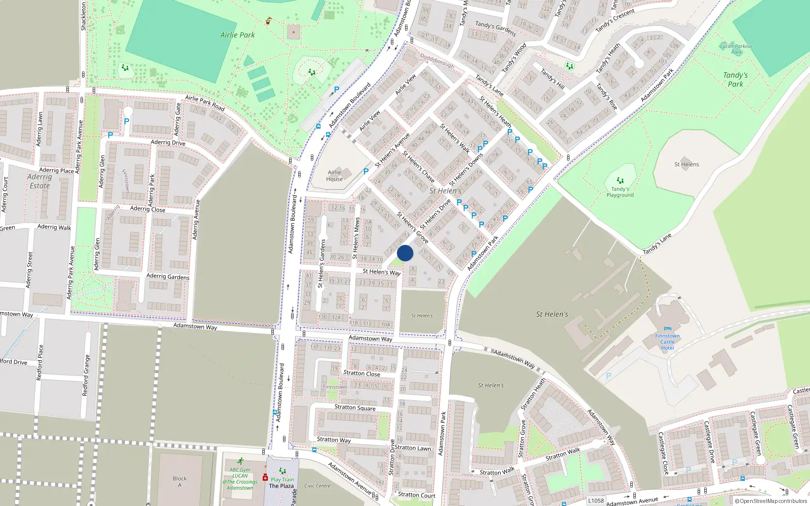Overhead map showing the location of 6 St. Helen's Green, Adamstown, Lucan