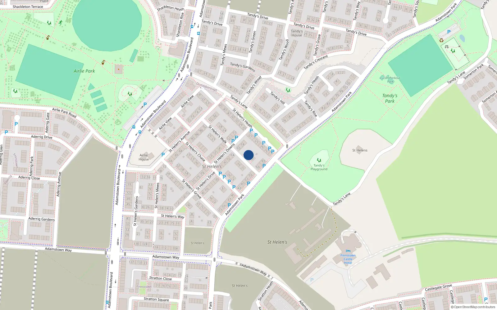 Overhead map showing the location of 6 Saint Helen's Walk, Lucan