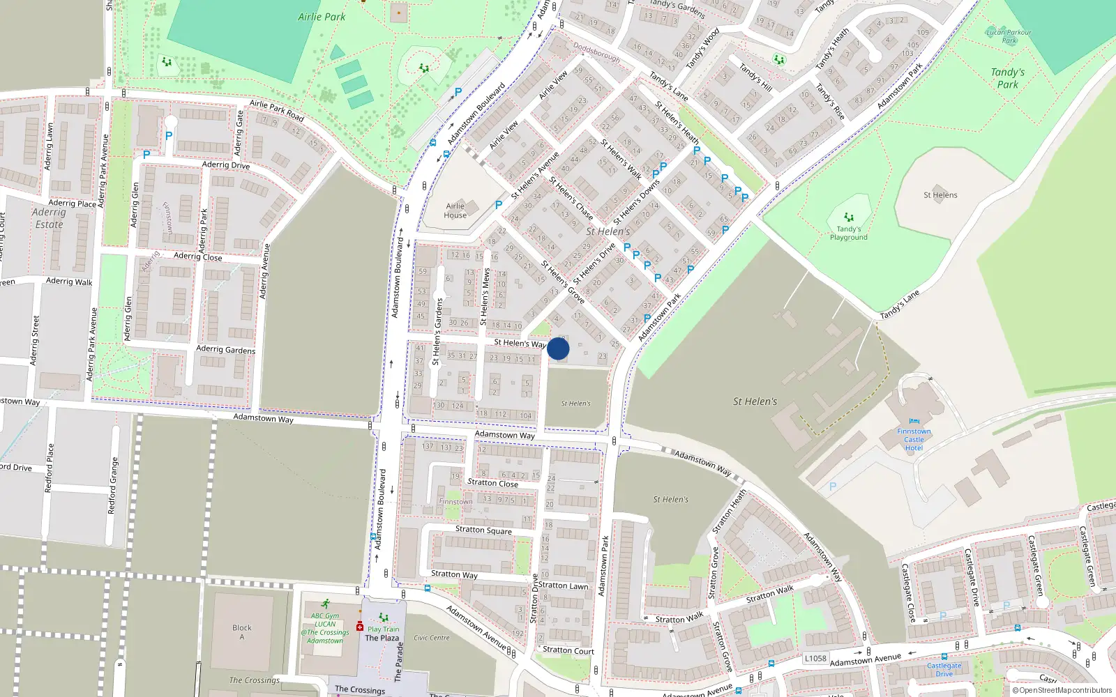 Overhead map showing the location of 6 Saint Helens Way, Lucan