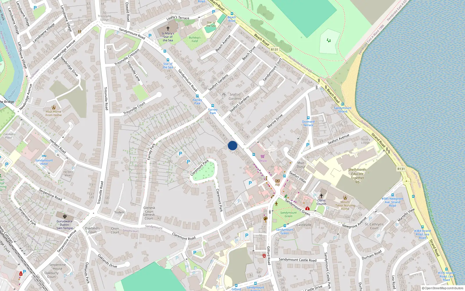 Overhead map showing the location of 6 St. James Place, Sandymount, Dublin 4