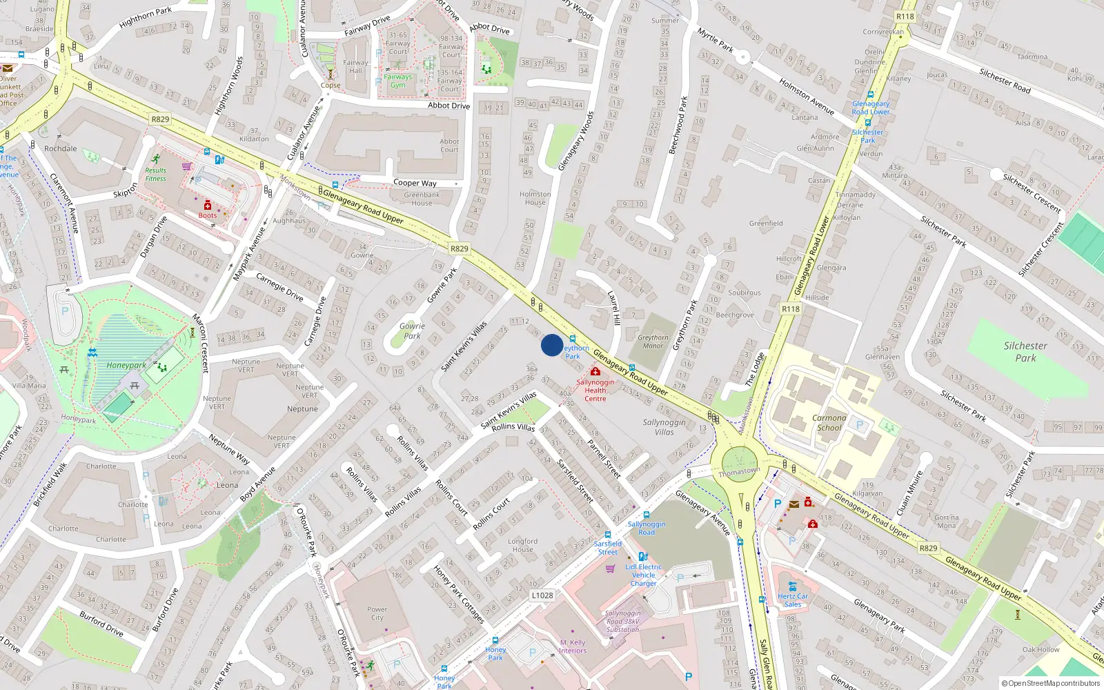 Overhead map showing the location of 6 St Kevins Villas, Sallynoggin
