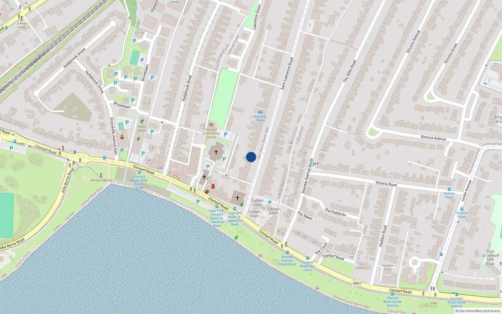 Overhead map showing the location of 6 St. Laurence Road, Clontarf, Dublin 3