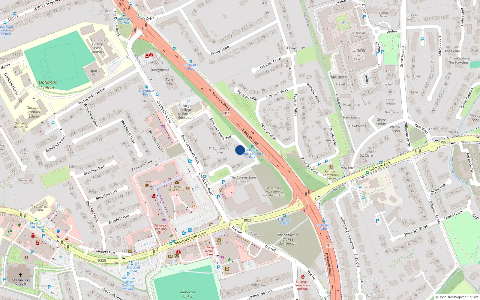 Overhead map showing the location of 6 St Laurences Park, Stillorgan, Dublin