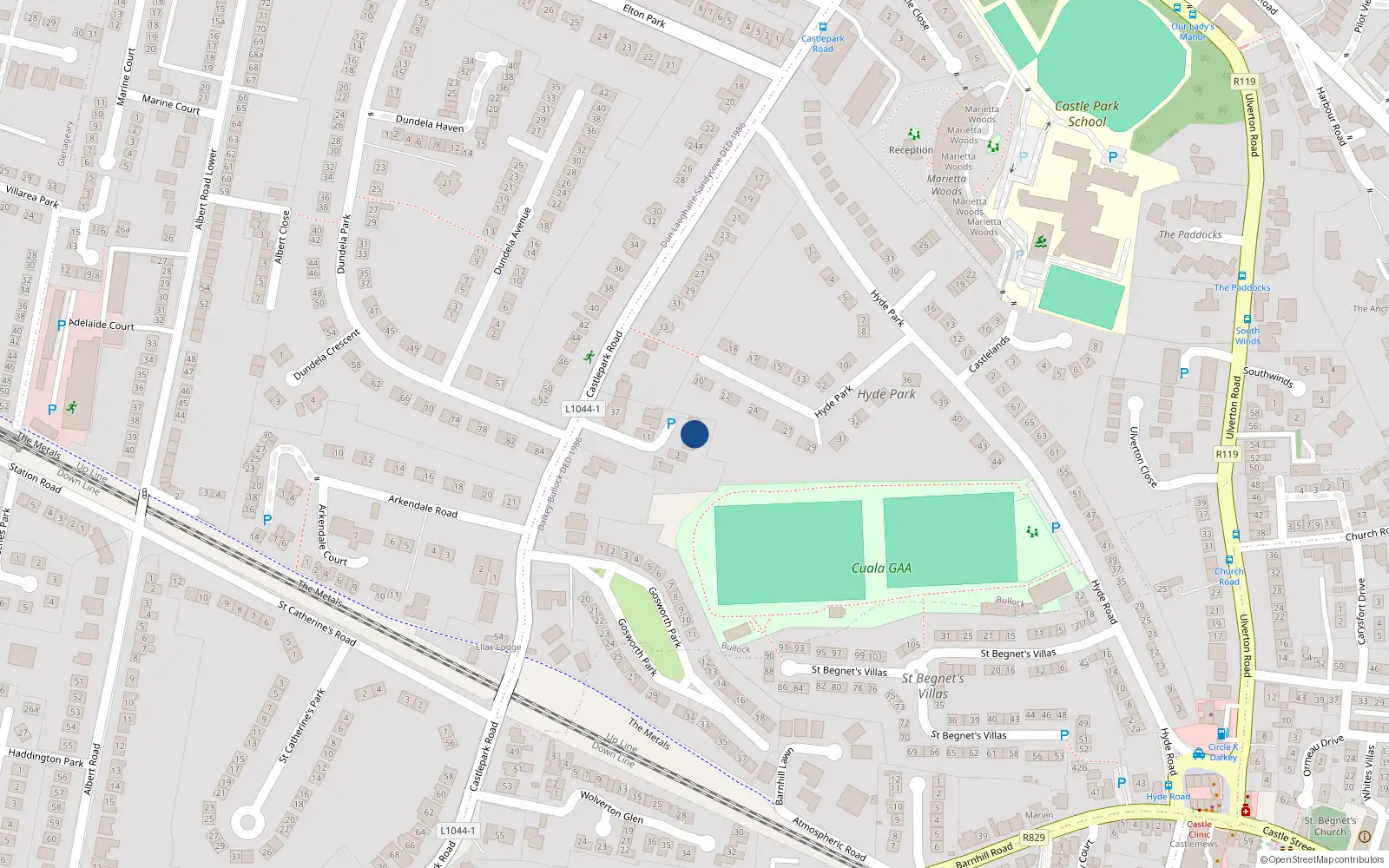 Overhead map showing the location of 6 Saint Margarets Close, Dalkey