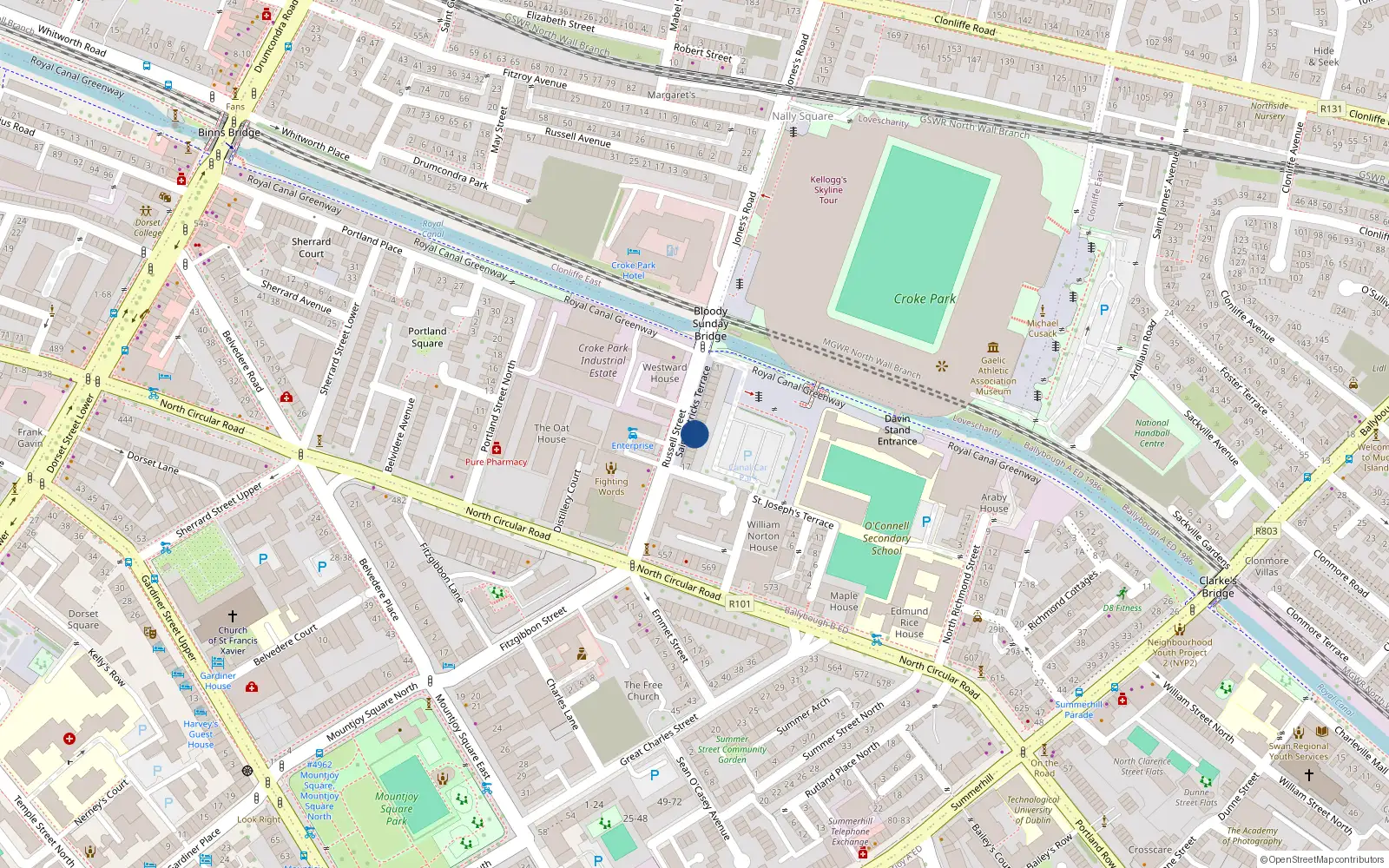 Overhead map showing the location of 6 Saint Patrick's Terrace, Dublin 1