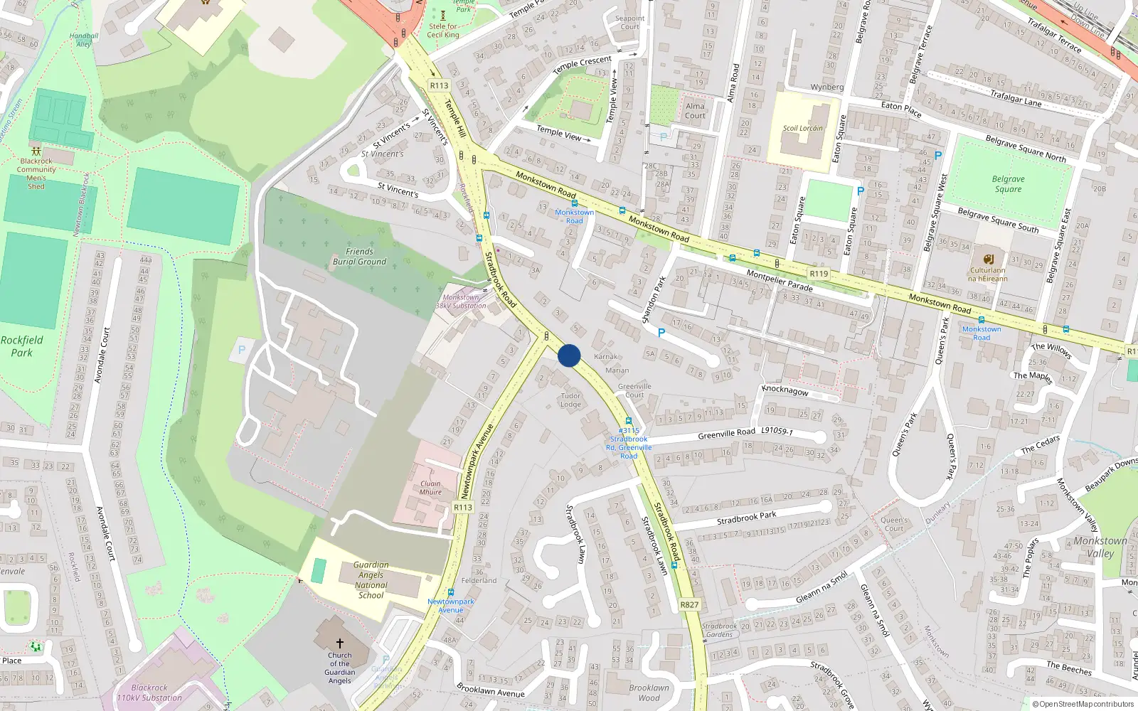Overhead map showing the location of 6 Stradbrook Road, Dublin