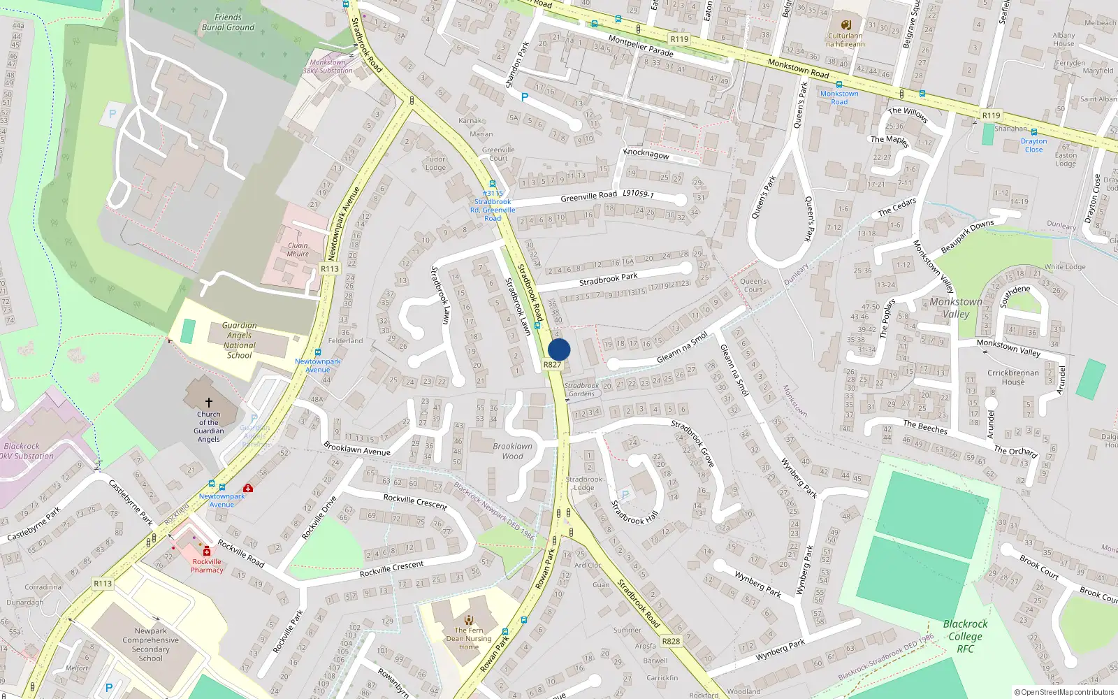 Overhead map showing the location of 6 Stradbrook Cottages, Stradbrook Road, Blackrock