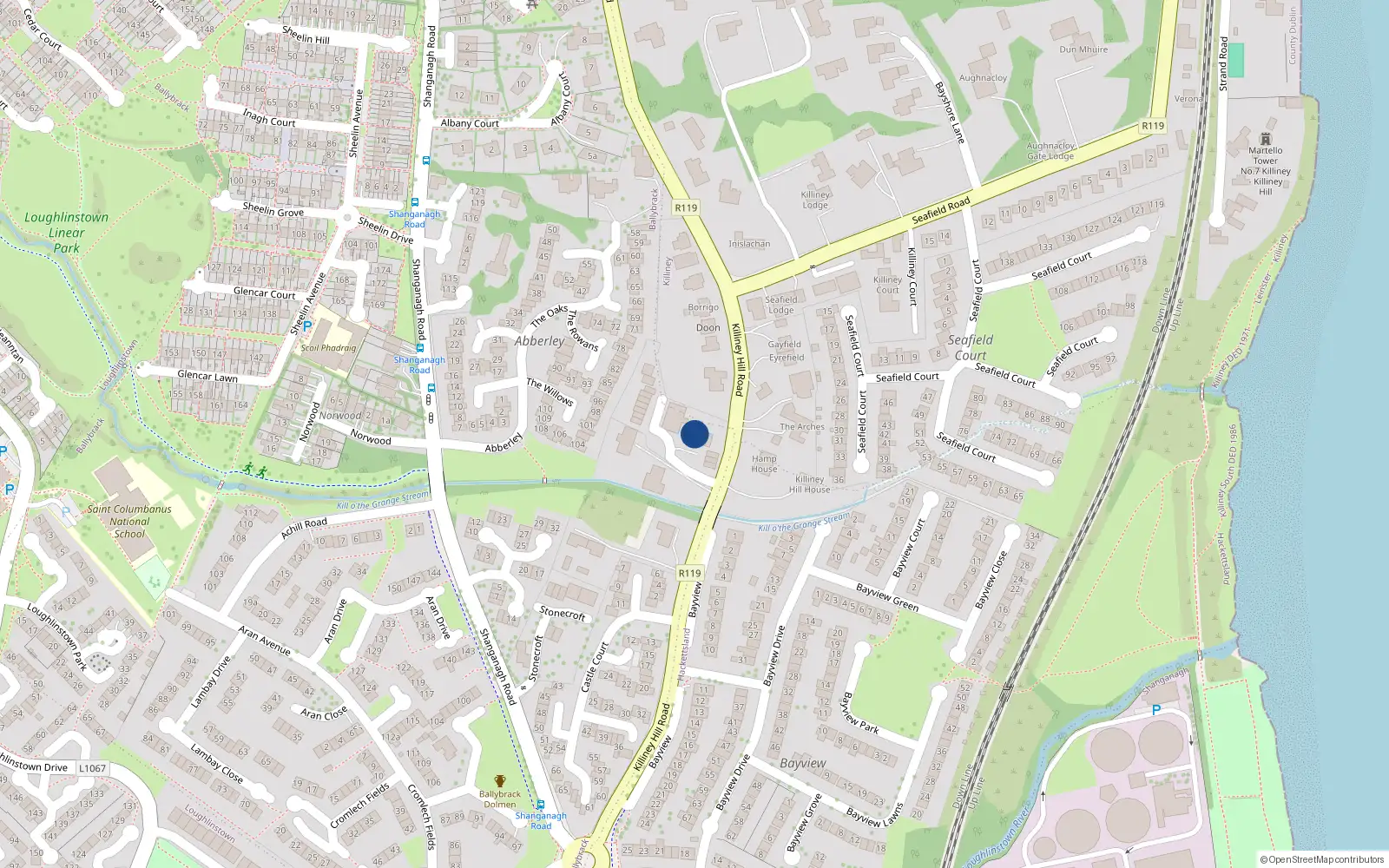 Overhead map showing the location of 6 Streamville Court, Killiney