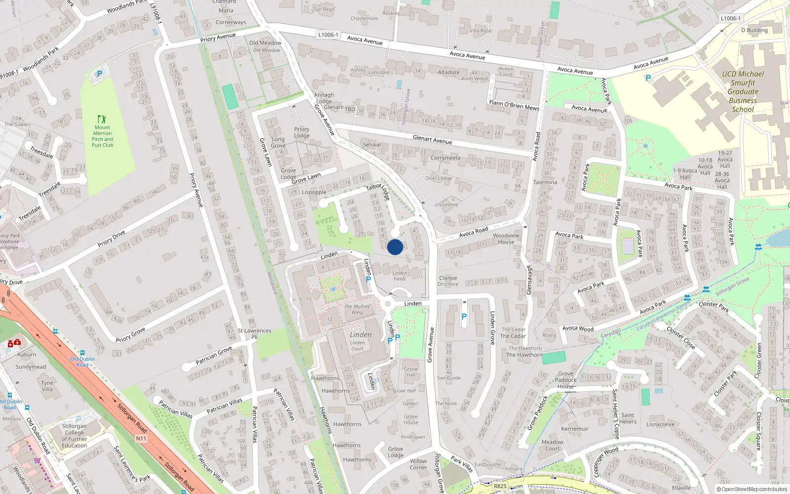 Overhead map showing the location of 6 Talbot Lodge, Blackrock