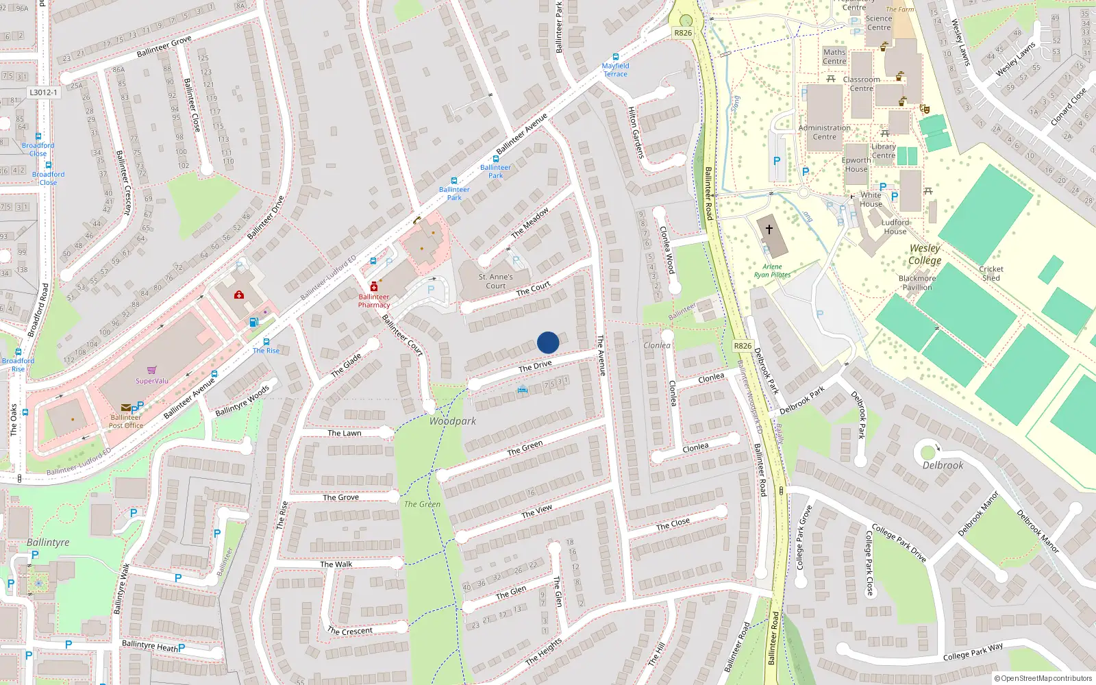 Overhead map showing the location of 6 The Drive, Dublin 16