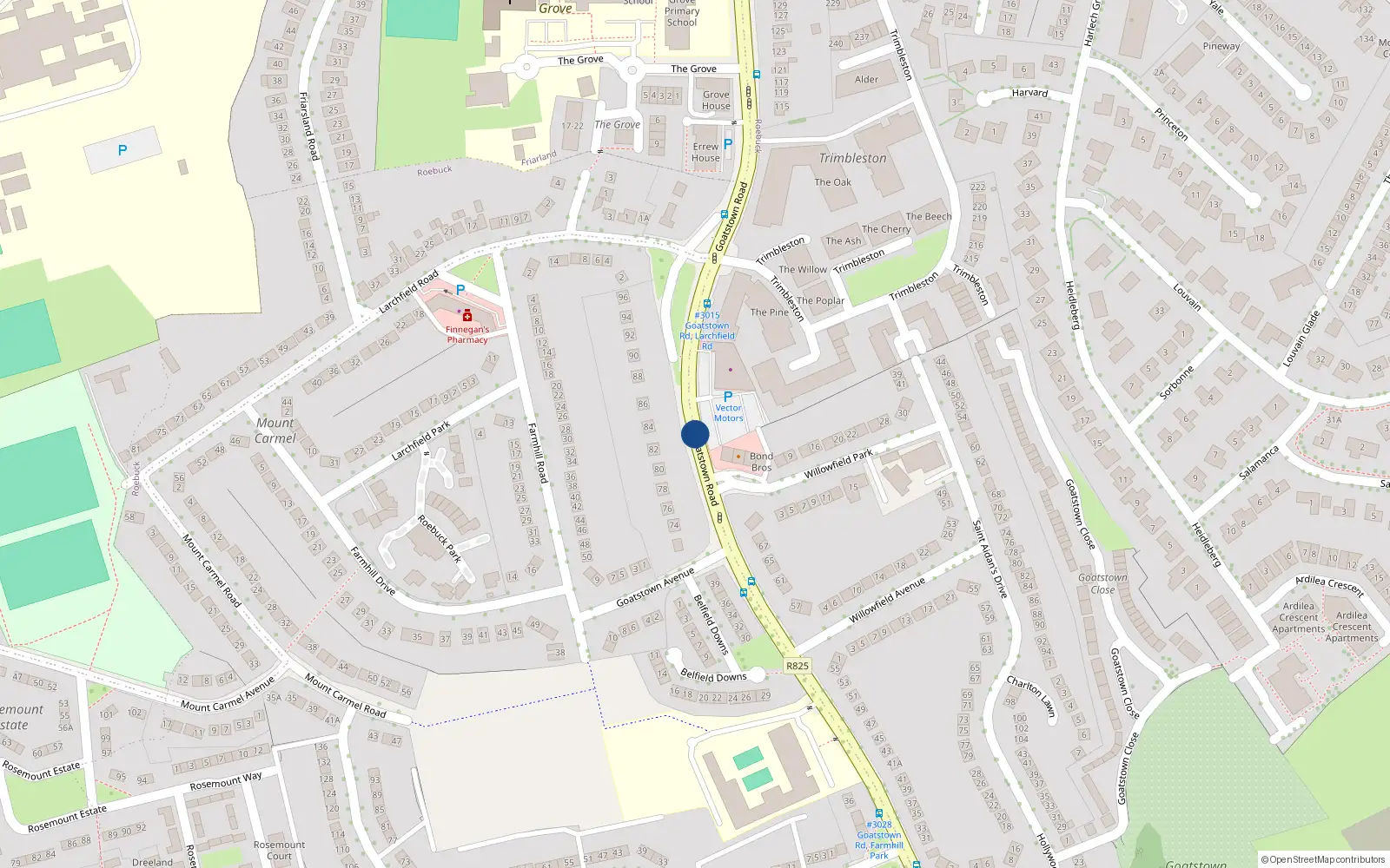 Overhead map showing the location of 6 the Grove, Goatstown Road, Goatstown