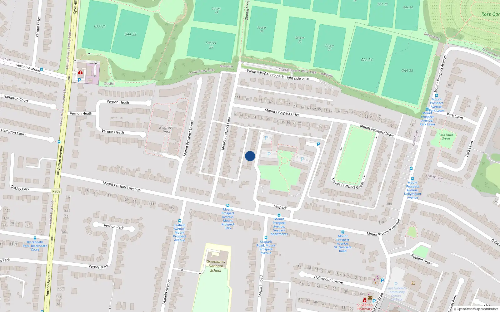 Overhead map showing the location of 6 the Laurels, Mount Prospect Avenue, Clontarf
