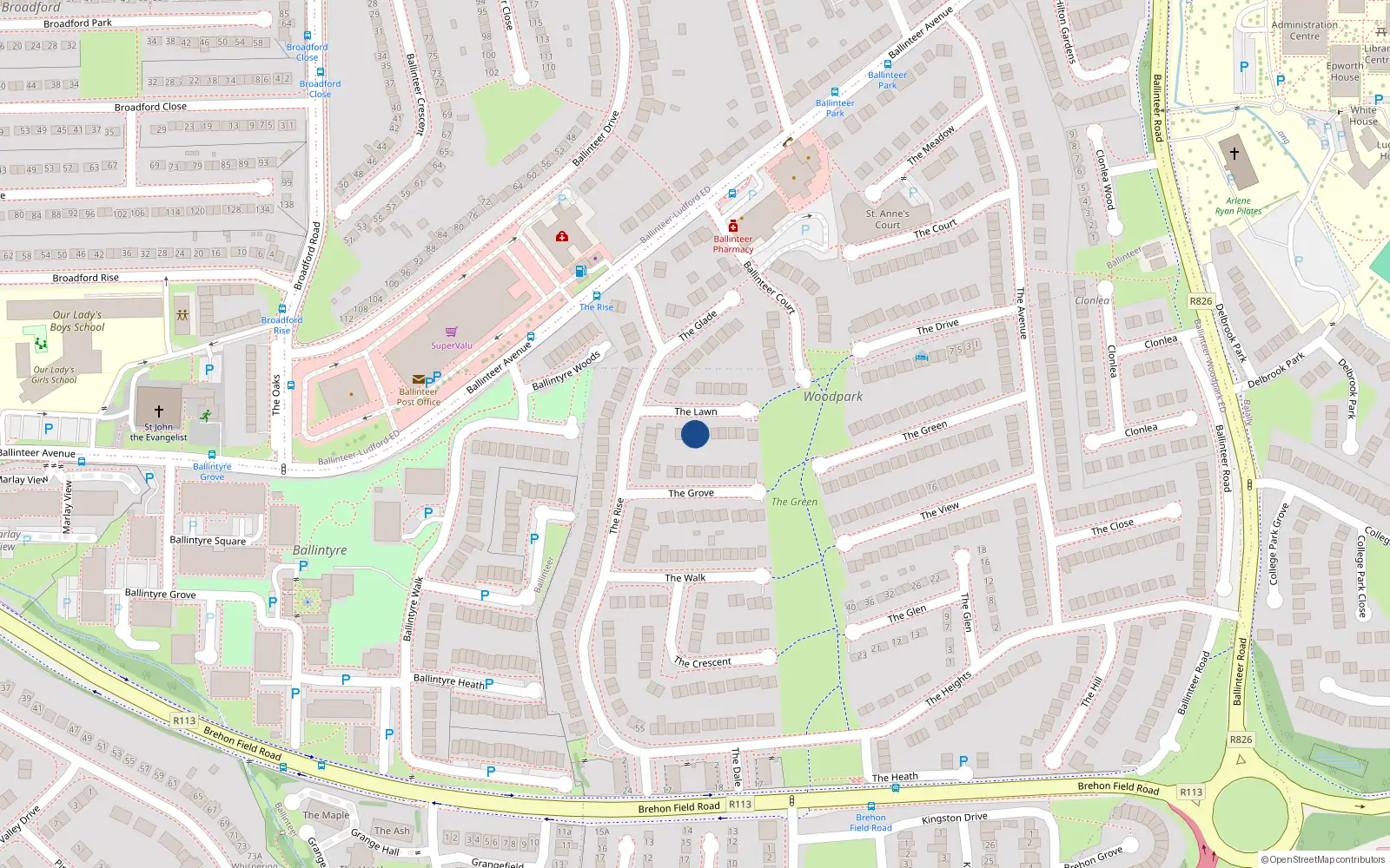 Overhead map showing the location of 6 The Lawn, Dublin 16