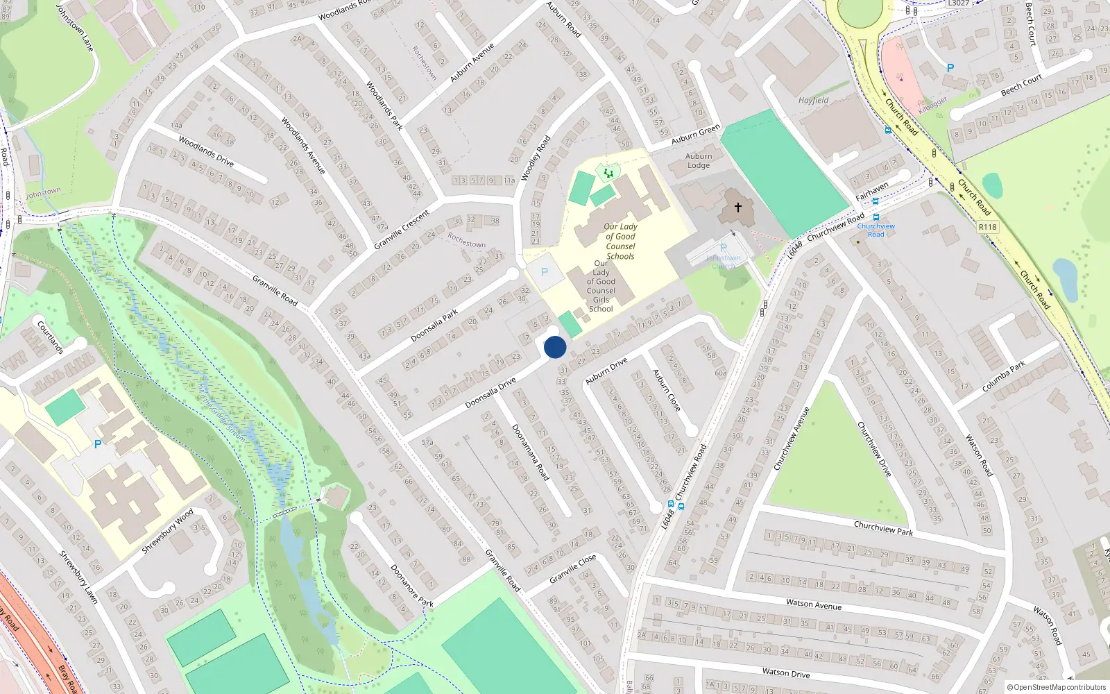 Overhead map showing the location of 6 The Maples, Cabinteely