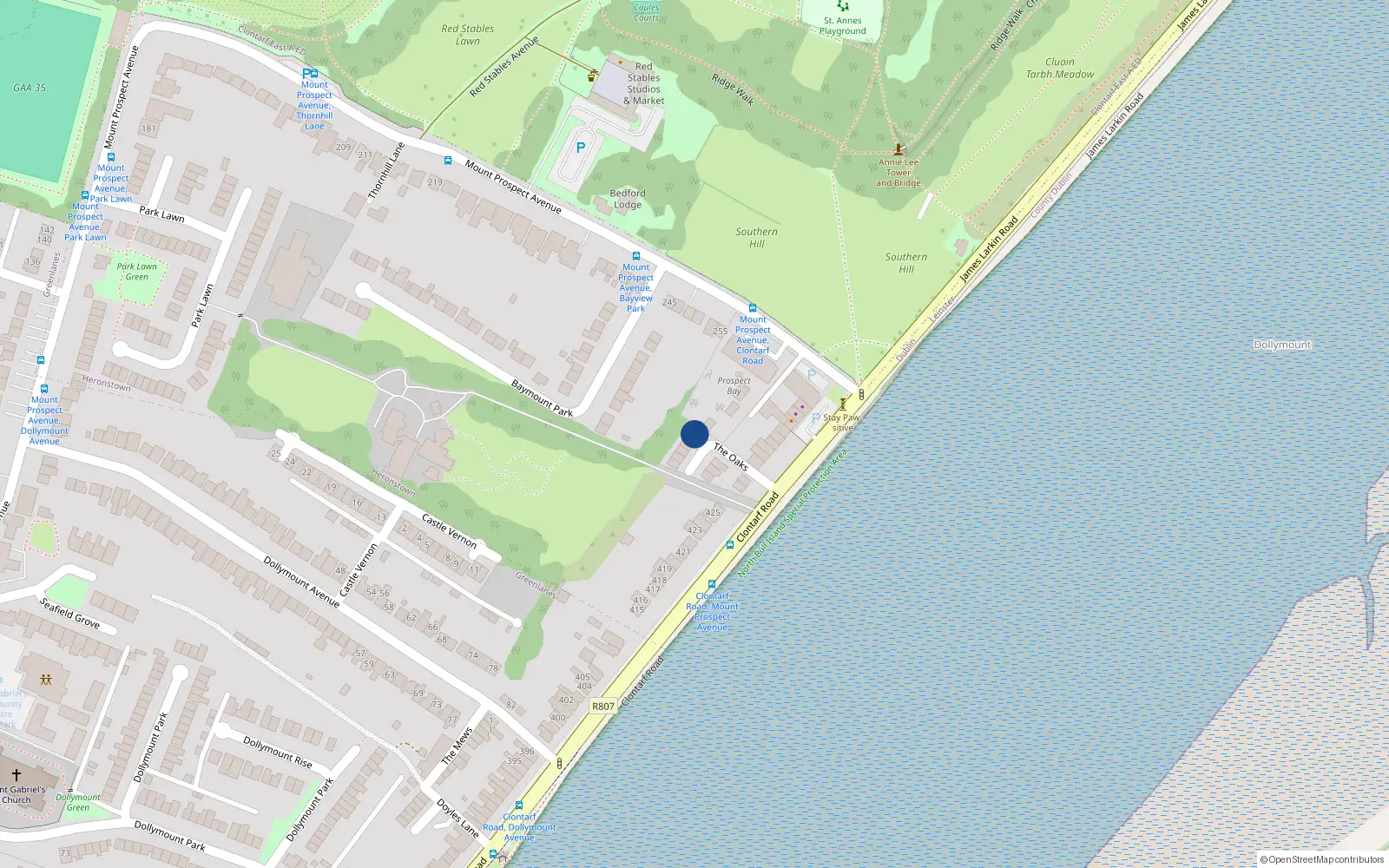 Overhead map showing the location of 6 The Oaks, Dublin 3