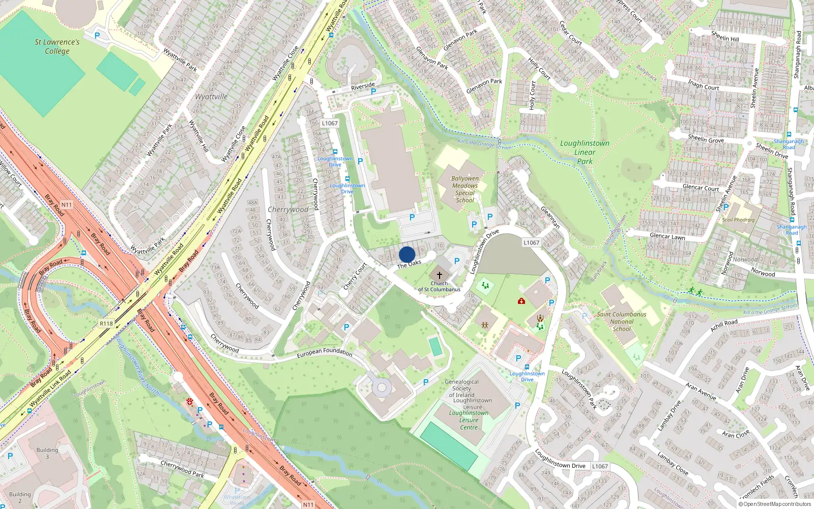Overhead map showing the location of 6 The Oaks, County Dublin