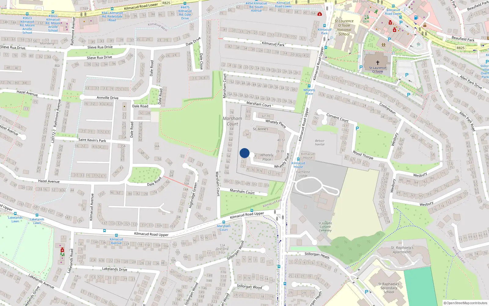 Overhead map showing the location of 6 the Orchard, 3 Whately Place, Stillorgan