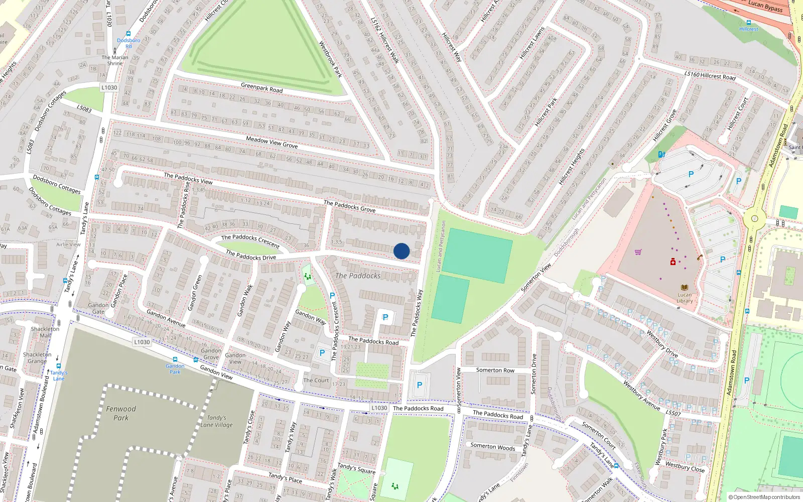 Overhead map showing the location of 6 The Paddocks Drive, Lucan