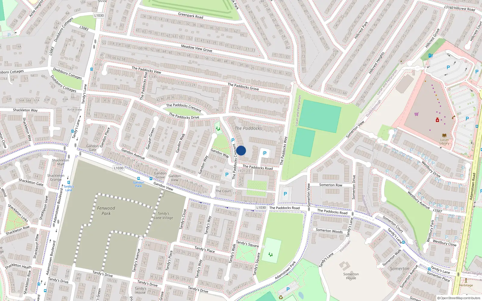 Overhead map showing the location of 6 The Paddocks Crescent, Lucan
