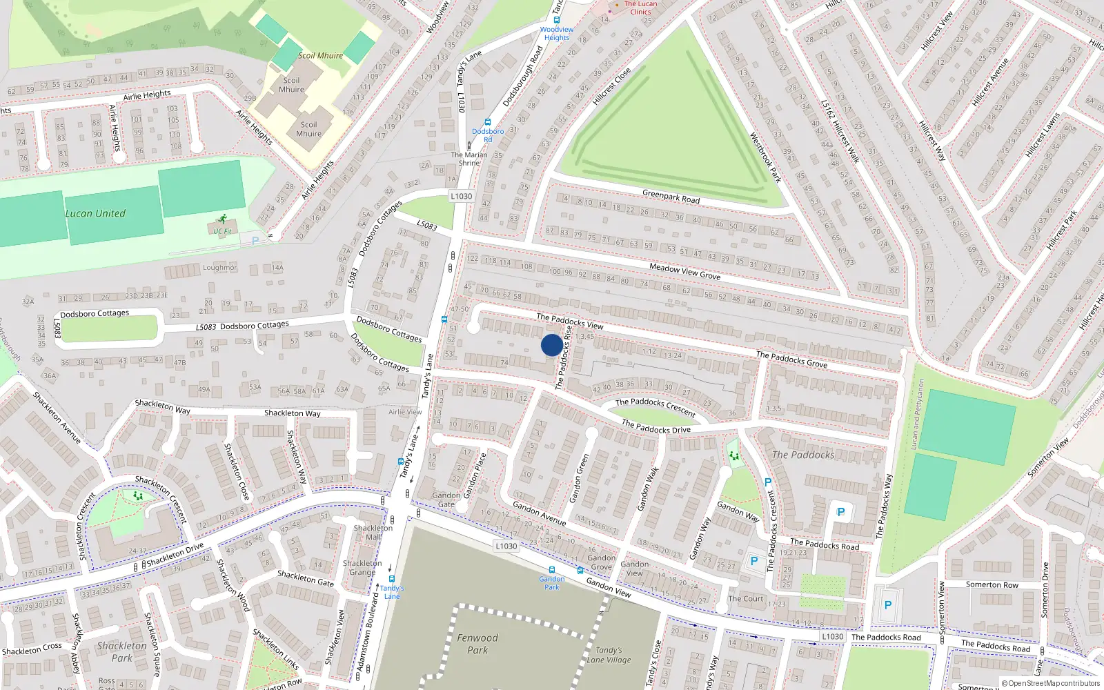 Overhead map showing the location of 6 The Paddocks Rise, Lucan