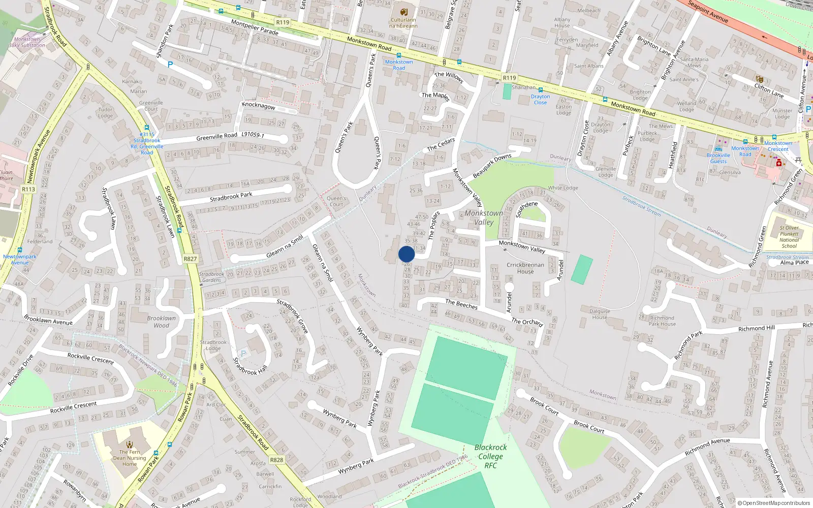 Overhead map showing the location of 6 The Poplars, Monkstown Valley