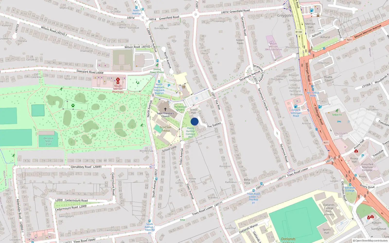 Overhead map showing the location of 6 The Stables, Baile Átha Cliath