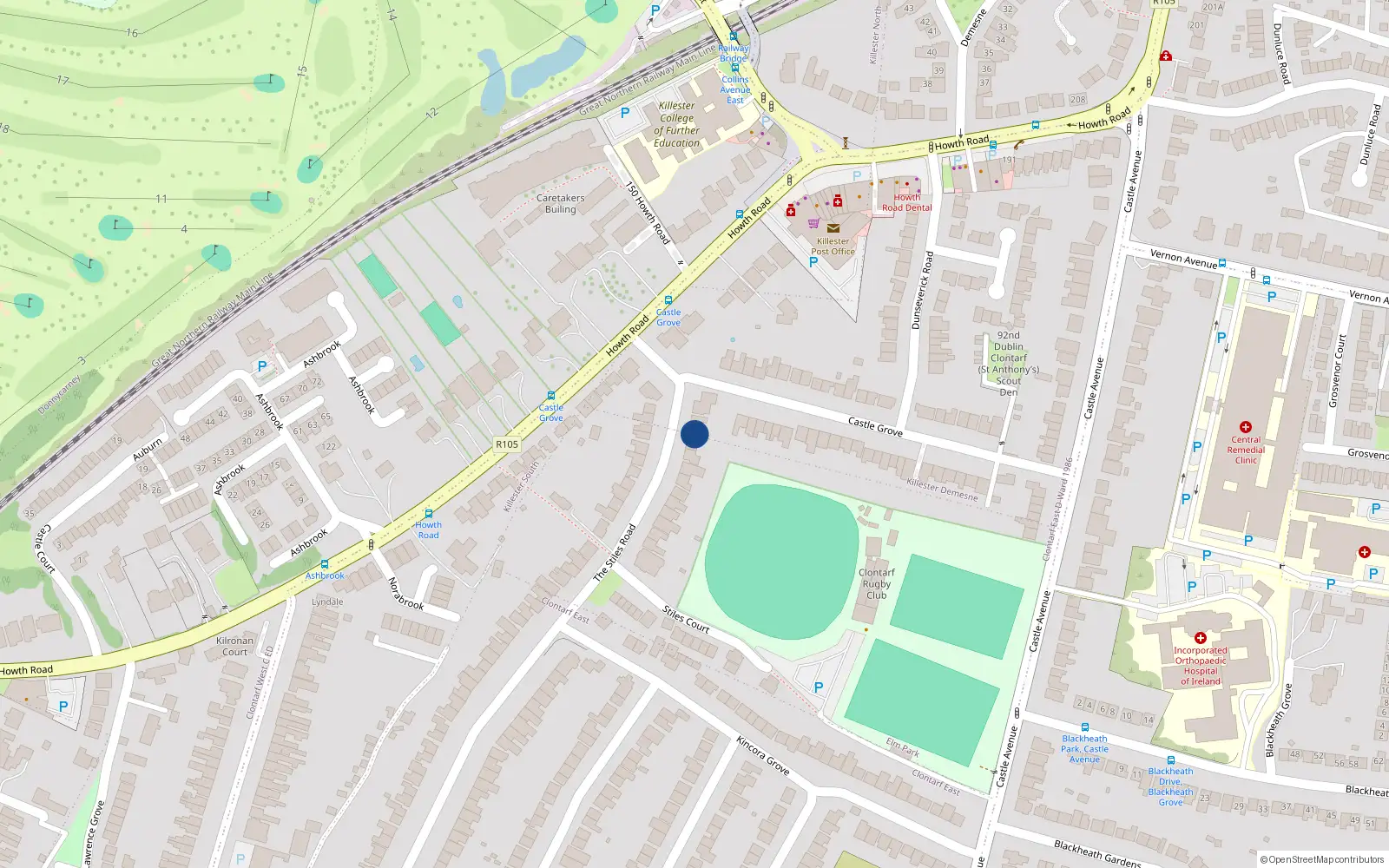 Overhead map showing the location of 6 the Stiles Road, Clontarf, Dublin 3
