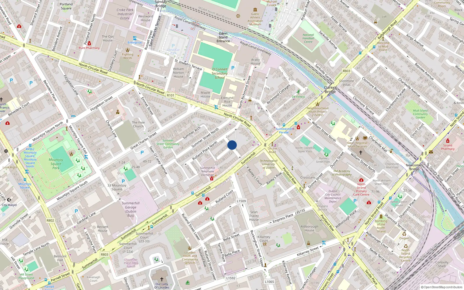 Overhead map showing the location of 6 Thompson Cottages, Off North Circular Road, Dublin 1