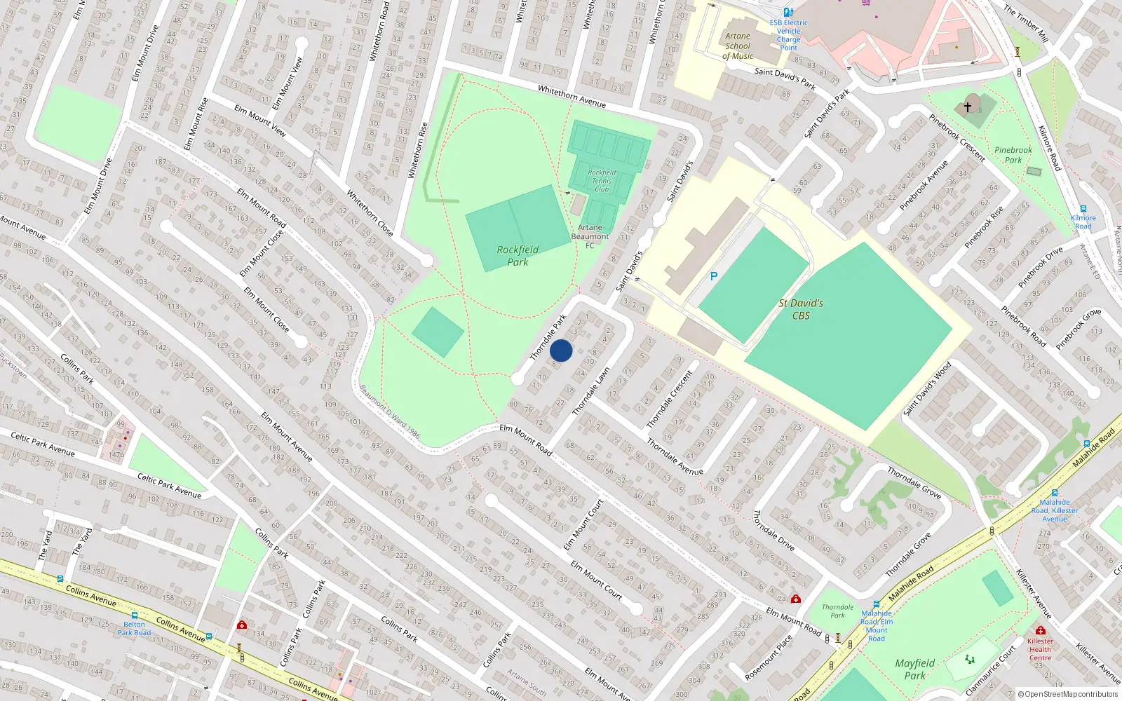 Overhead map showing the location of 6 Thorndale Park, Artane, Dublin 5