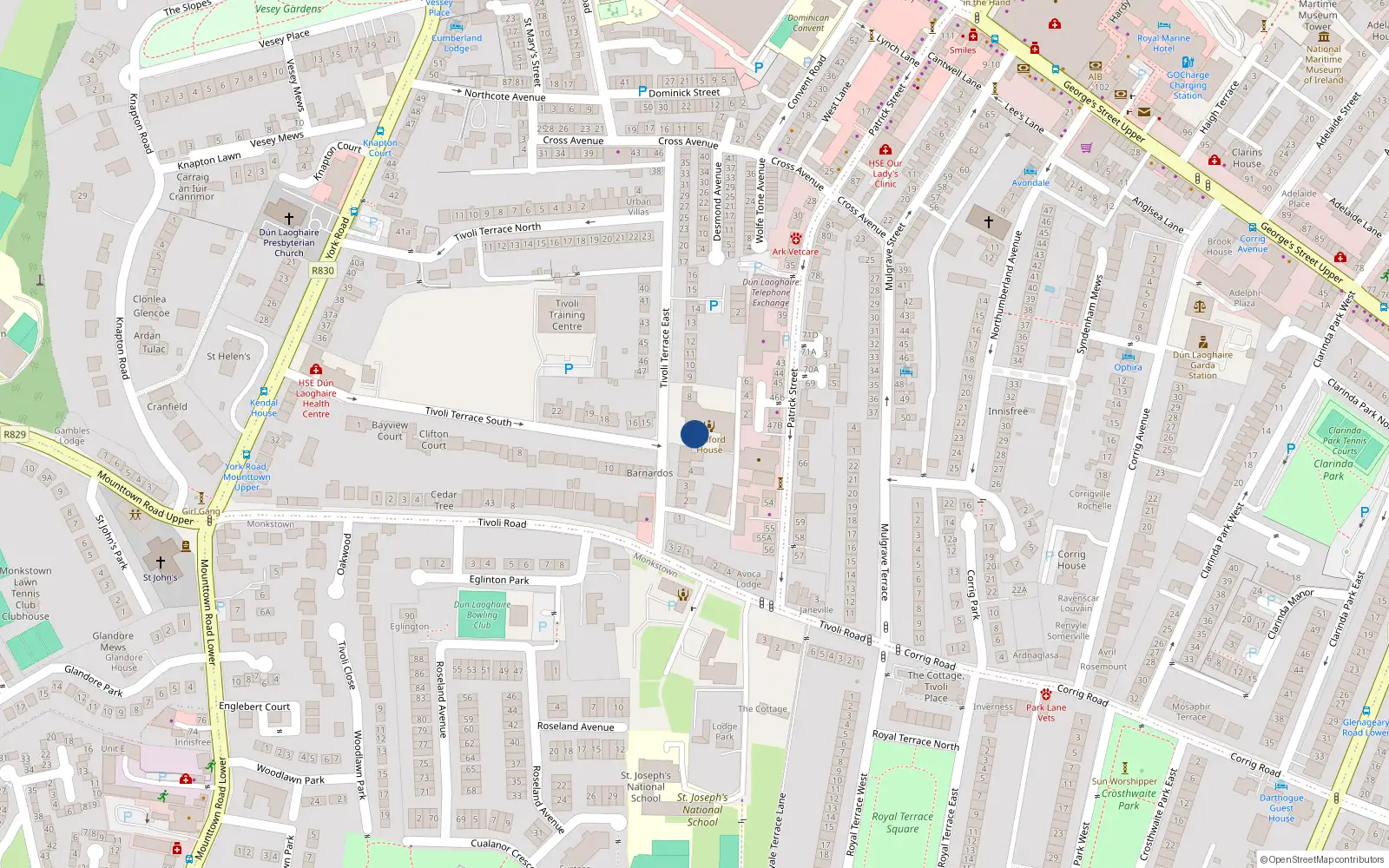 Overhead map showing the location of 6 Tivoli Terrace East, Dublin