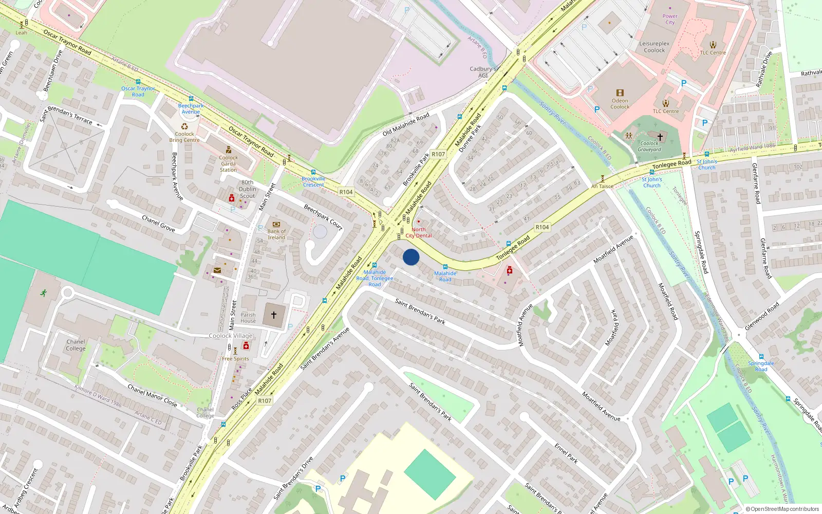 Overhead map showing the location of 6 Tonlegee Road, Coolock, Dublin 5