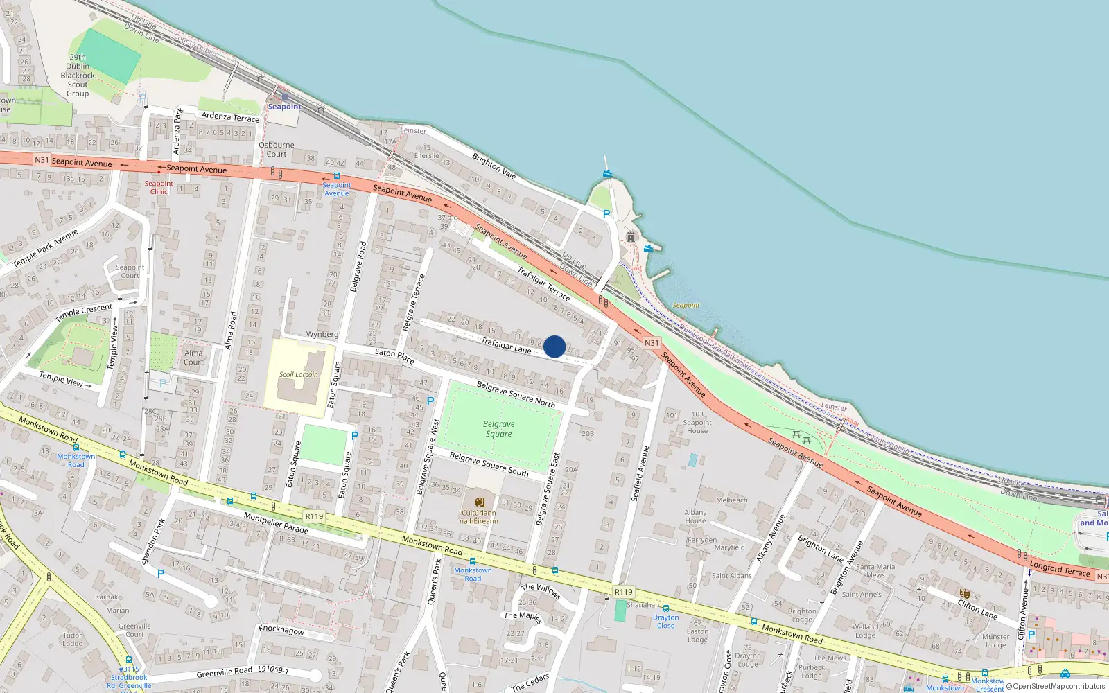 Overhead map showing the location of 6 Trafalgar Lane, Monkstown, Dublin