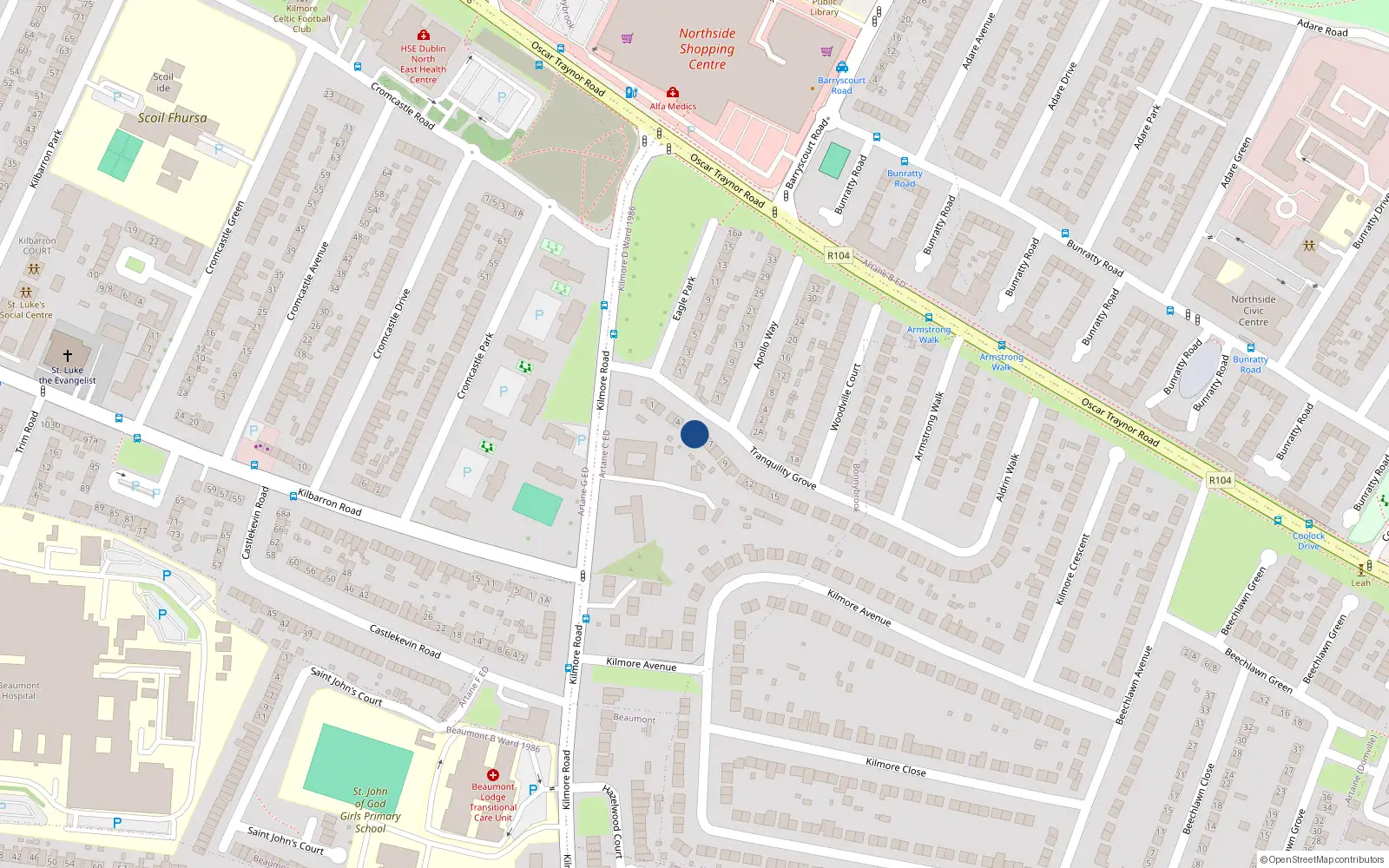 Overhead map showing the location of 6 Tranquility Grove, Dublin 5