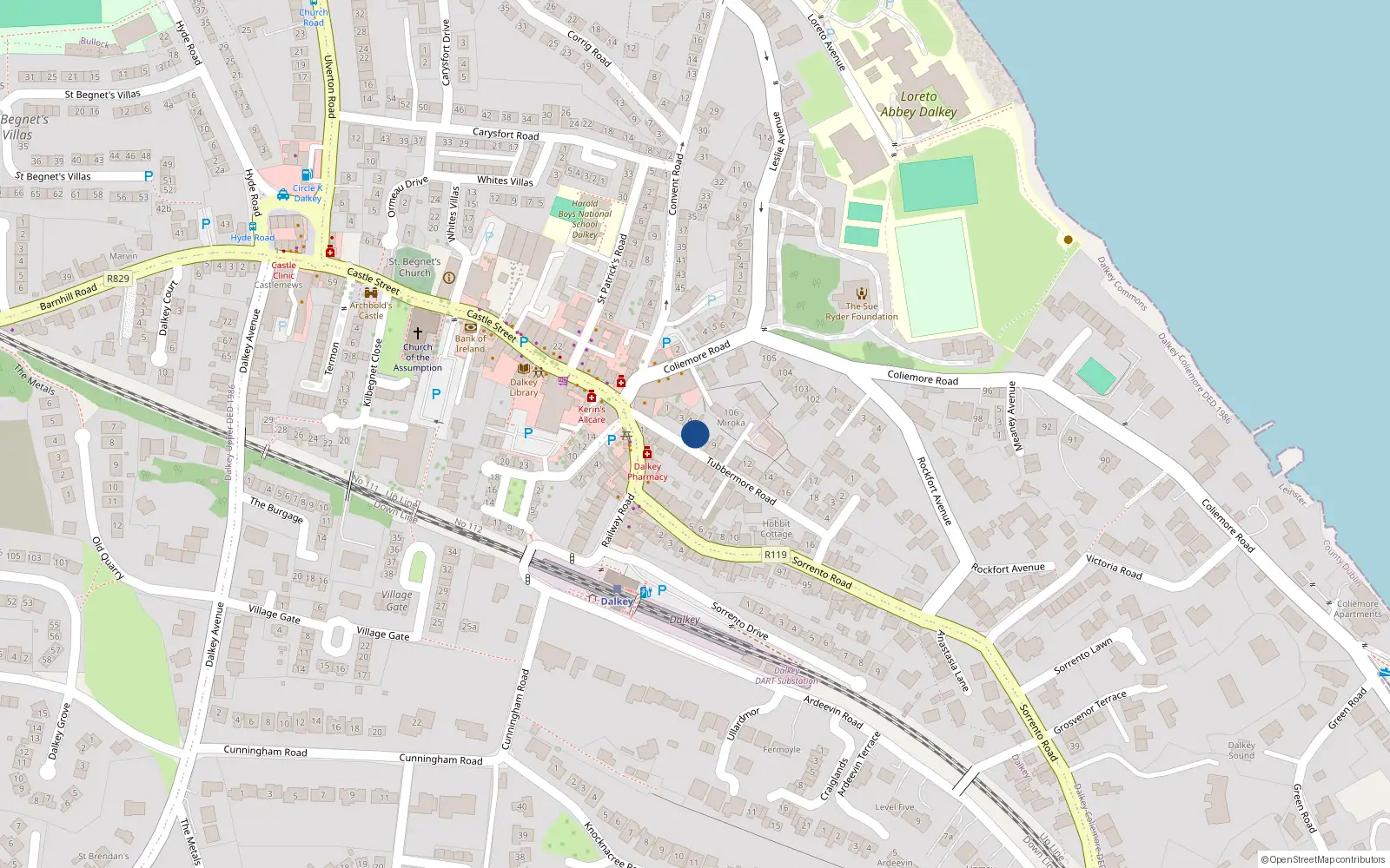 Overhead map showing the location of 6 Tubbermore Road, Dalkey