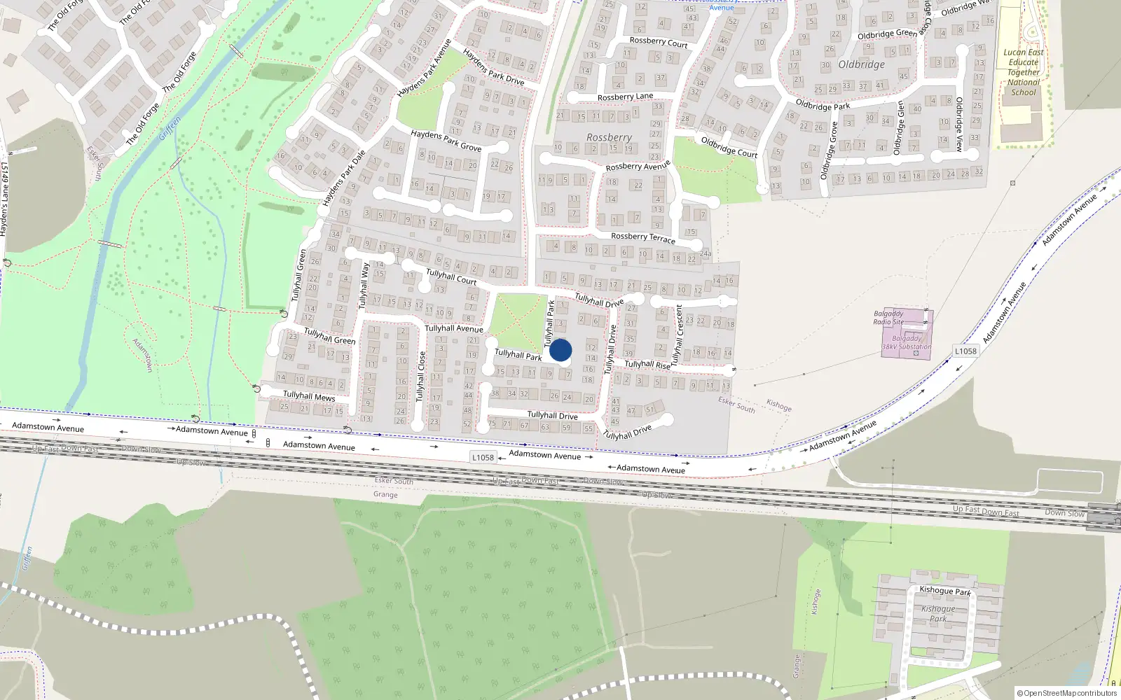 Overhead map showing the location of 6 Tullyhall Park, Lucan