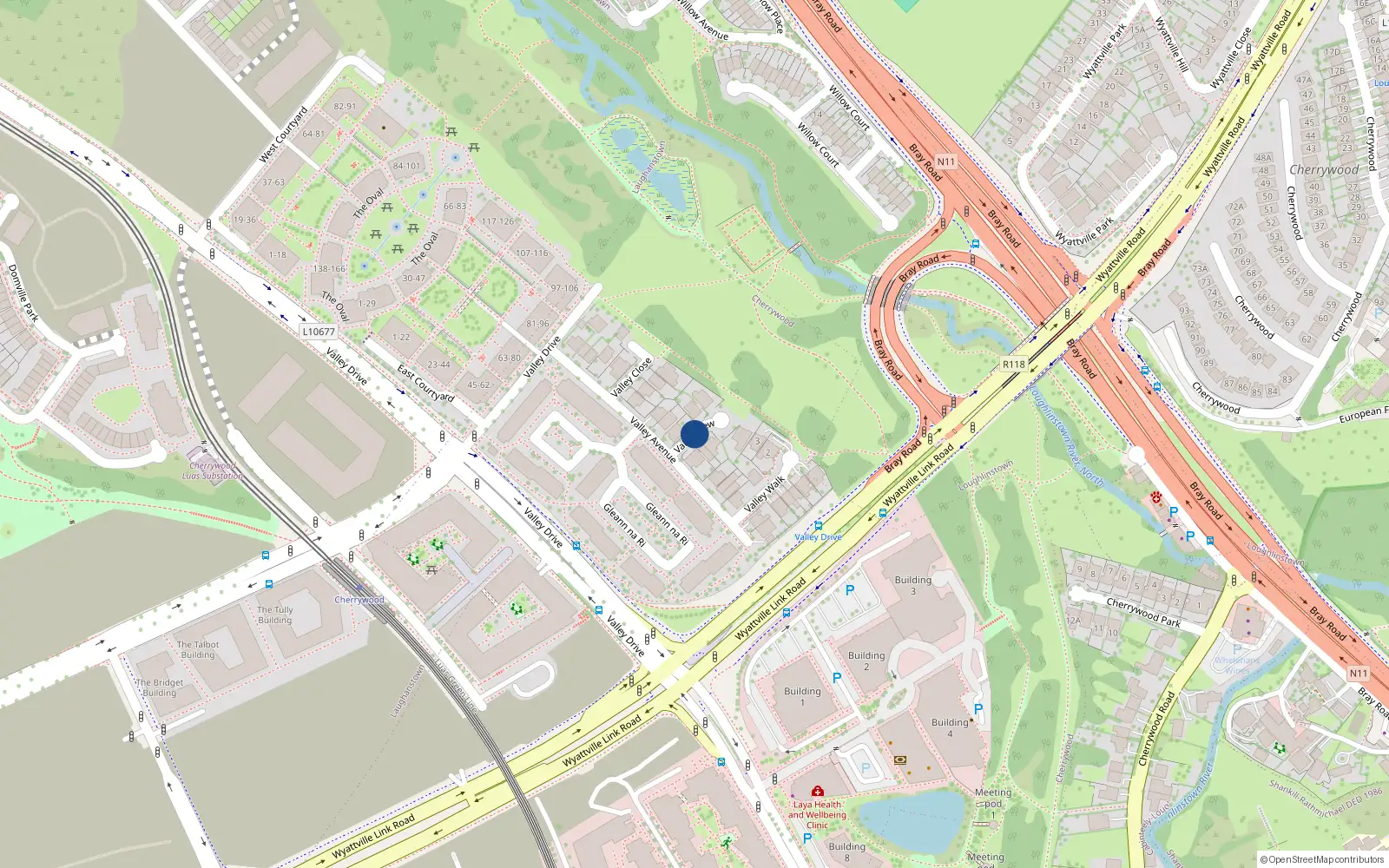 Overhead map showing the location of 6 Valley View, Cherrywood