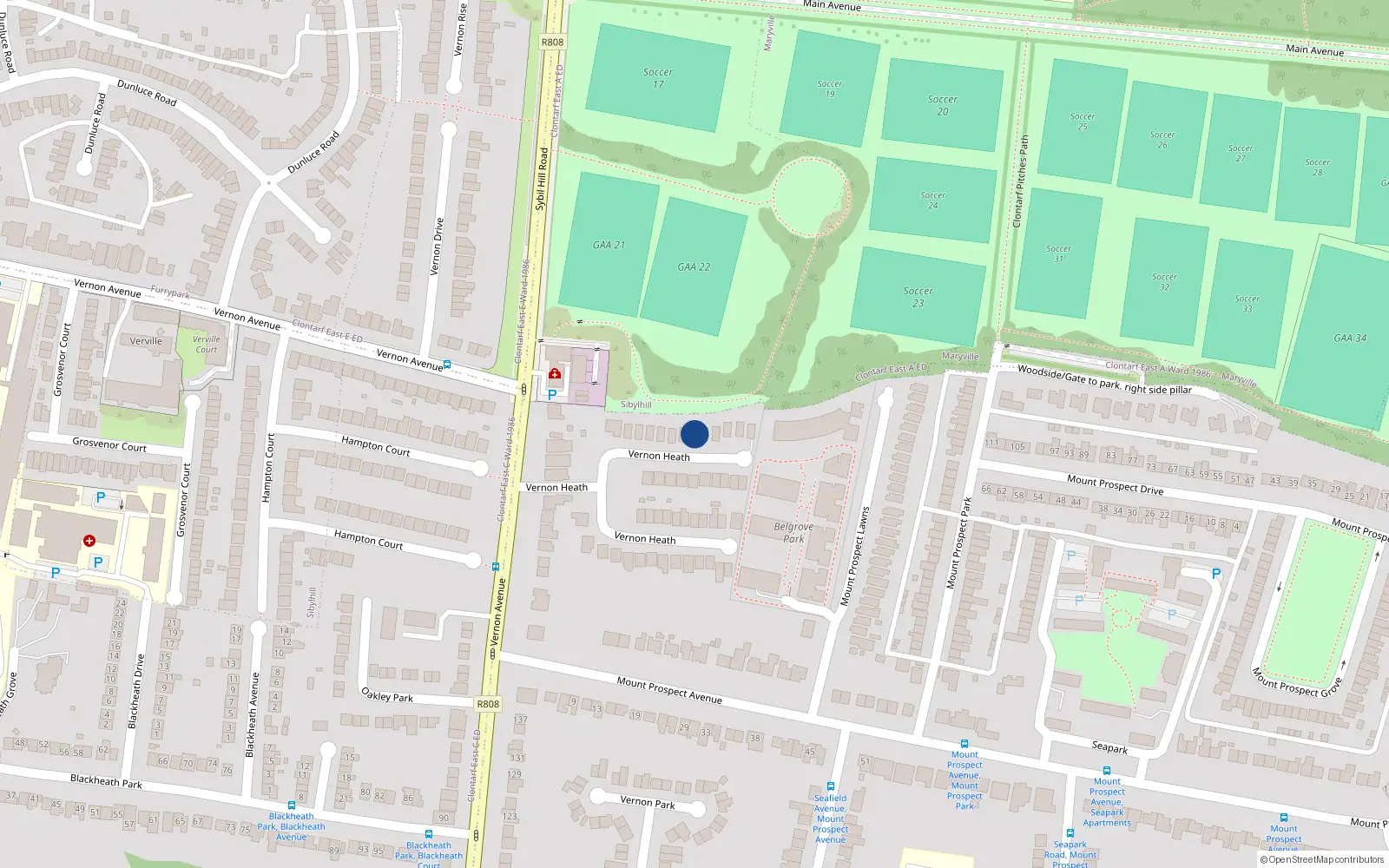 Overhead map showing the location of 6 Vernon Heath, Dublin 3