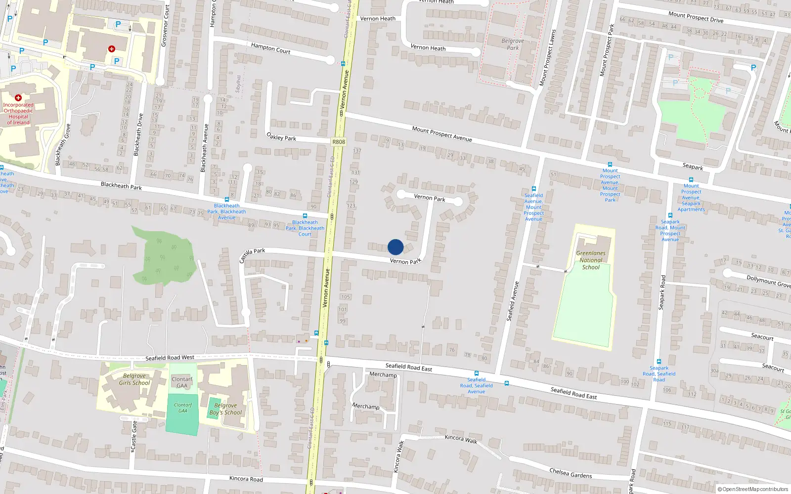 Overhead map showing the location of 6 Vernon Park, Dublin 3