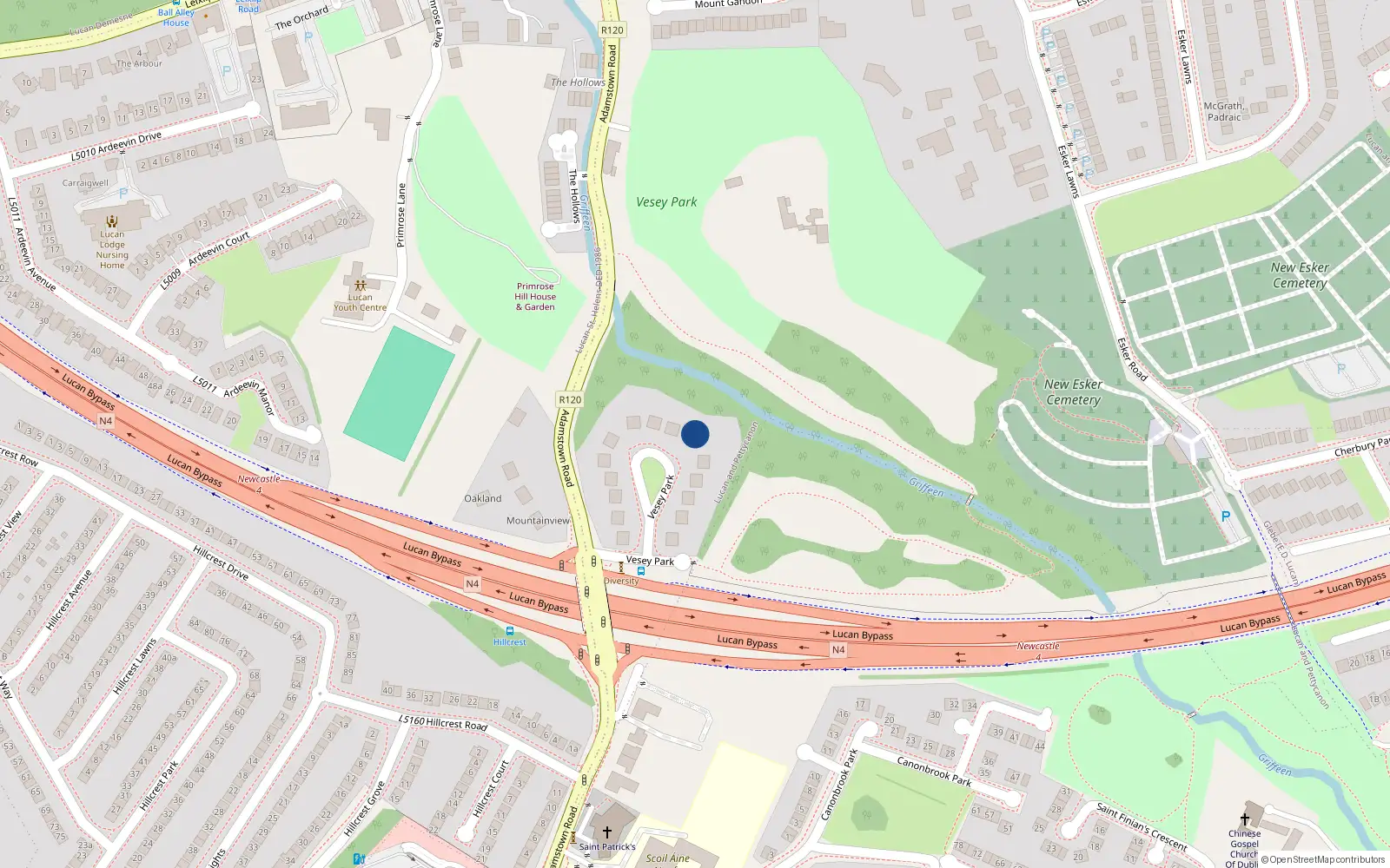 Overhead map showing the location of 6 Vesey Park, Lucan
