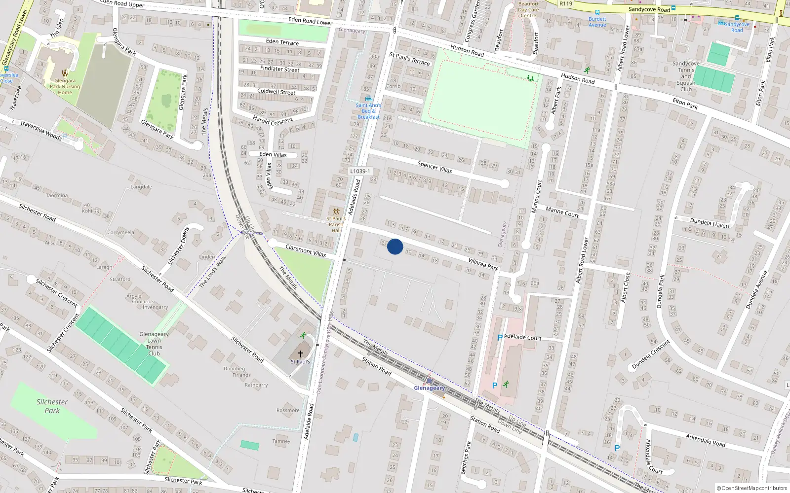 Overhead map showing the location of 6 Villarea Park, Glenageary, Dublin