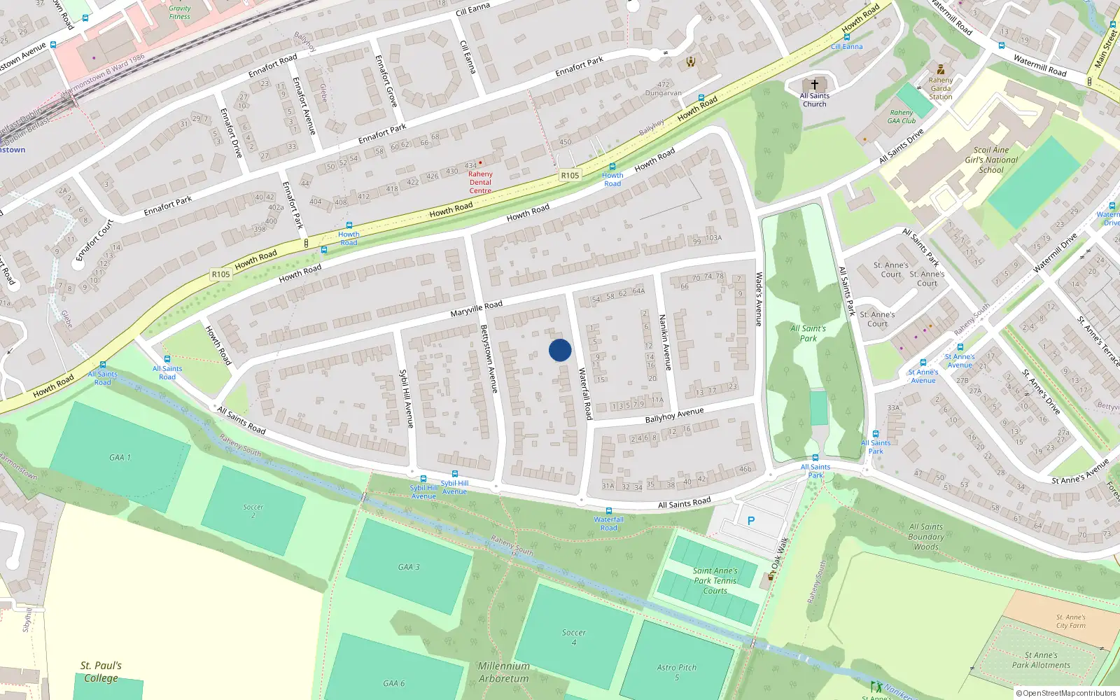 Overhead map showing the location of 6 Waterfall Road, Dublin 5