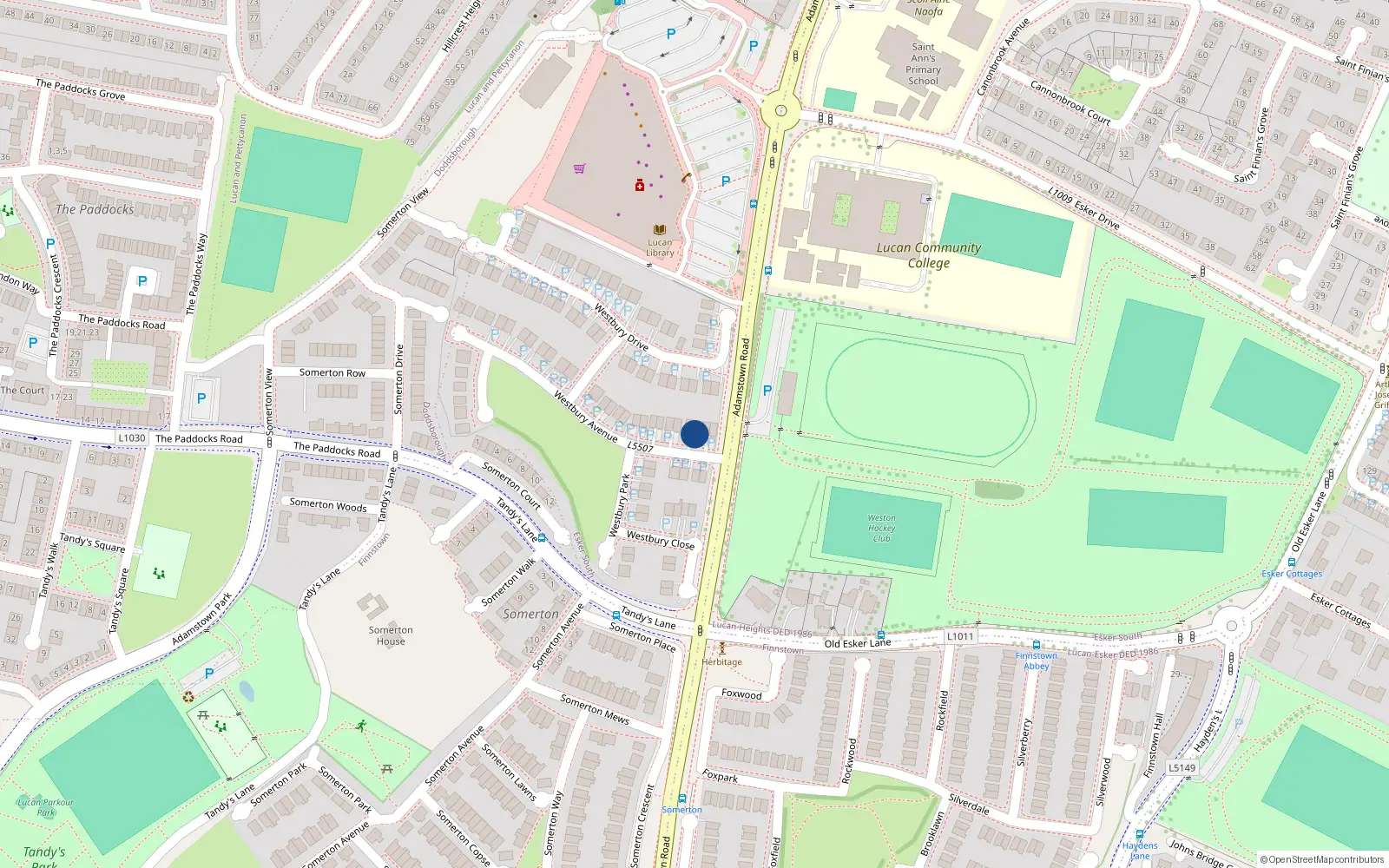 Overhead map showing the location of 6 Westbury Avenue, Lucan, Dublin