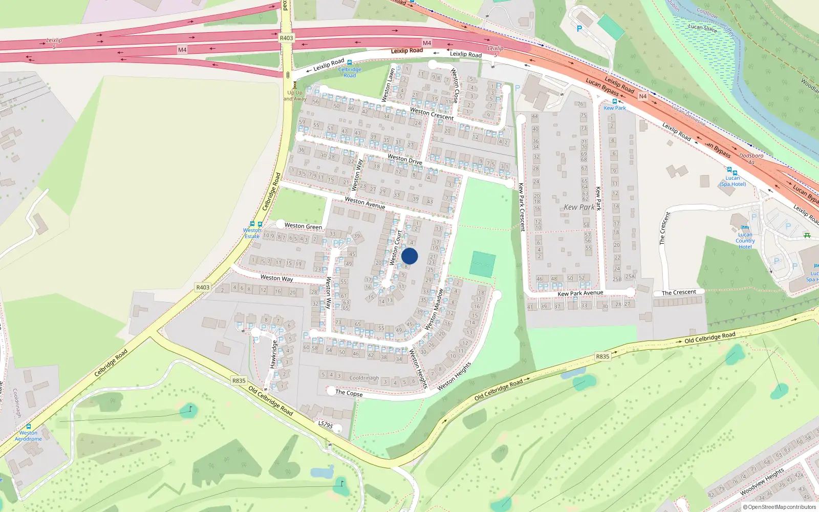 Overhead map showing the location of 6 Weston Court, Lucan