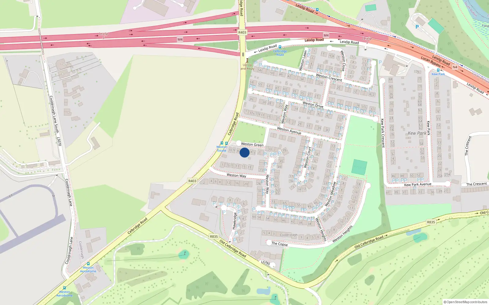 Overhead map showing the location of 6 Weston Green, Lucan