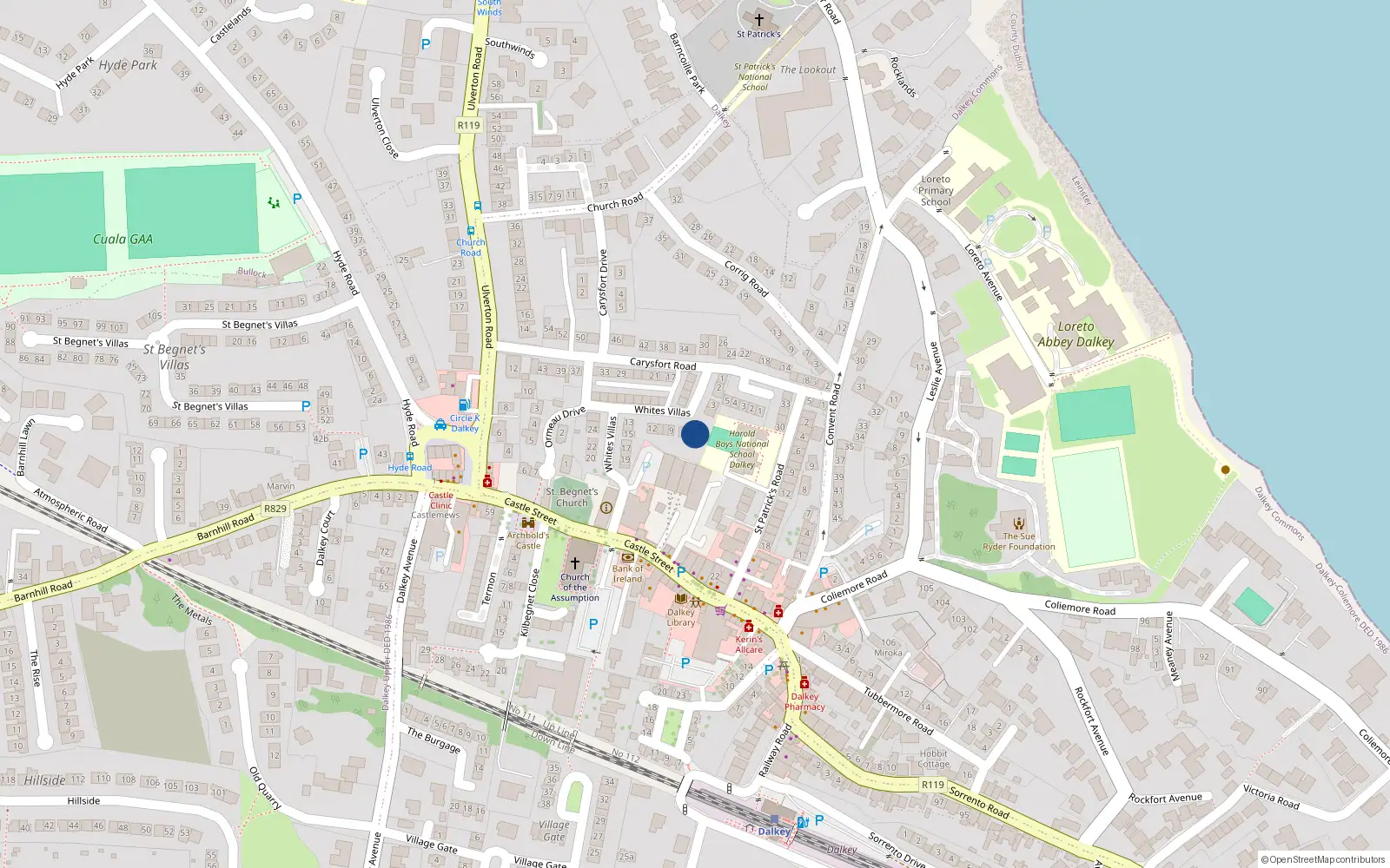 Overhead map showing the location of 6 White's Villas, Dalkey