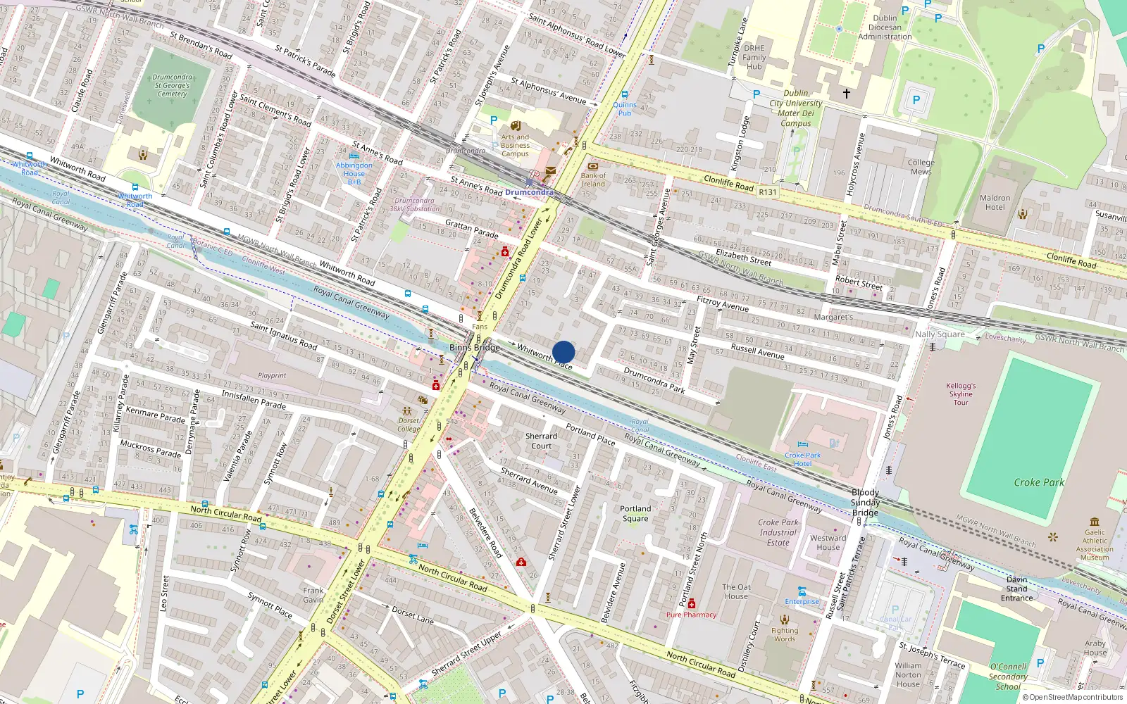 Overhead map showing the location of 6 Whitworth Place, Dublin 3
